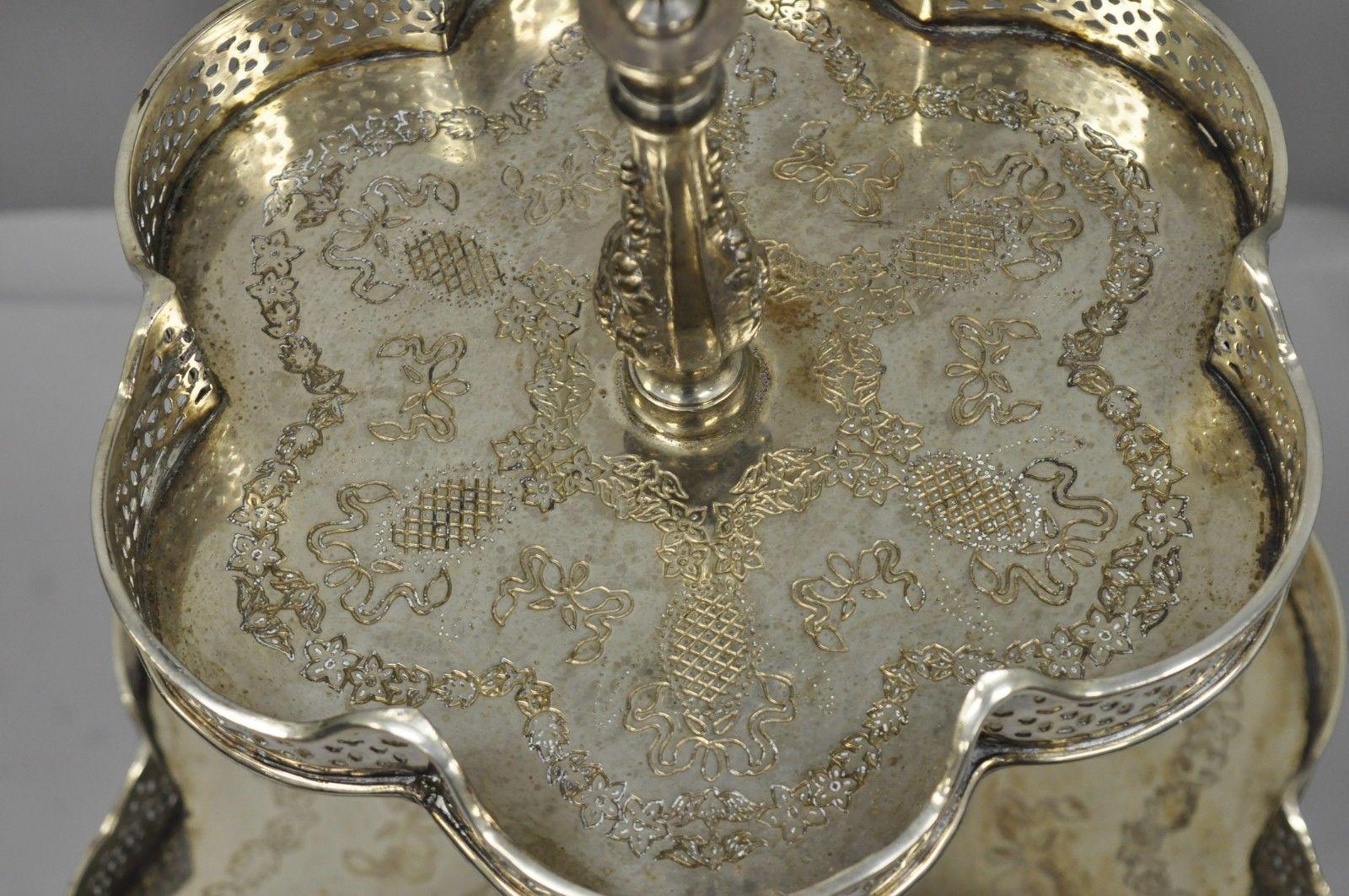 20th Century 2-Tier Silver Plated Regency Style Dessert Tray Stand Platter Centerpiece Tazza