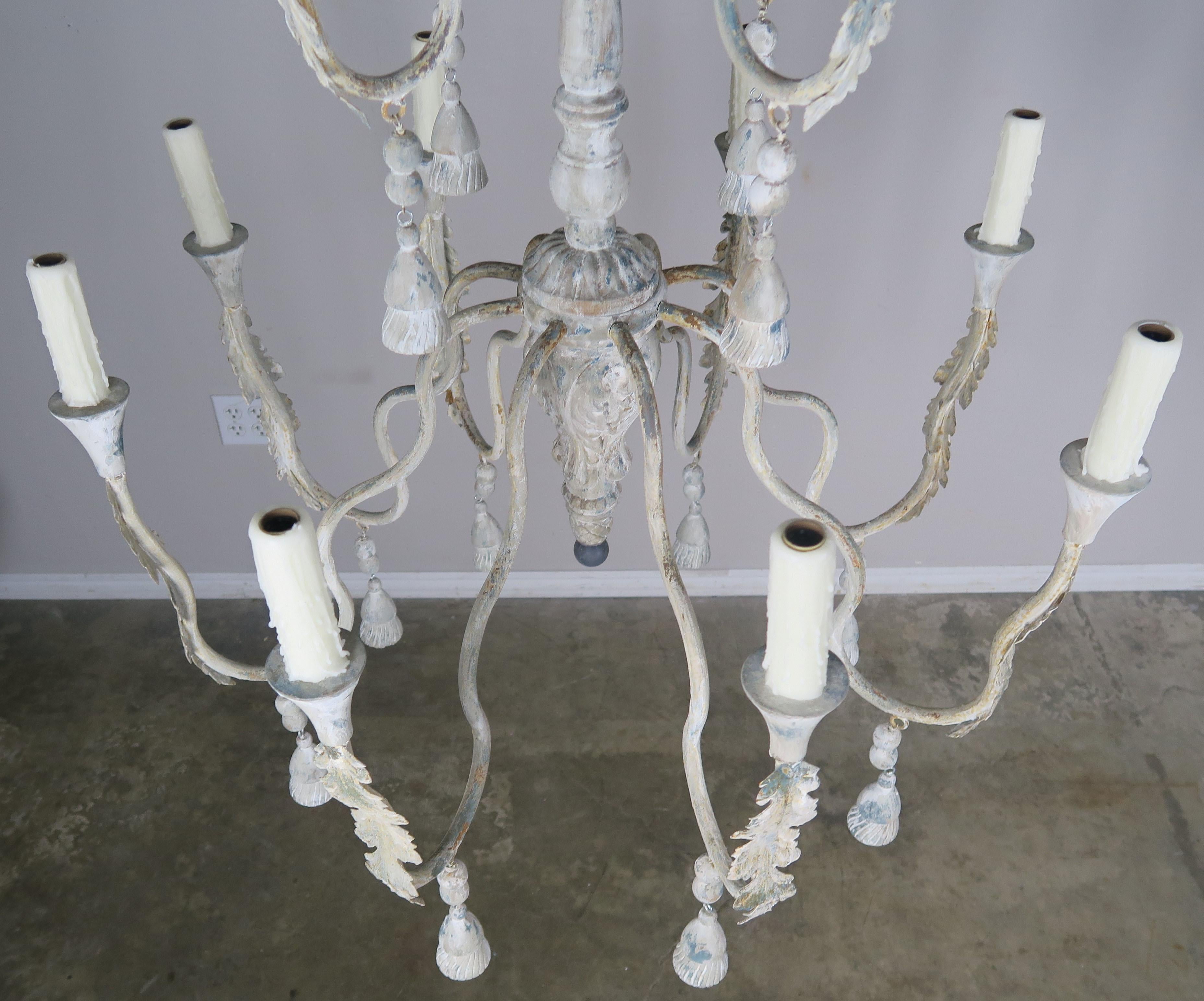 2-Tier Painted Cream Colored Chandeliers with Tassels by Melissa Levinson 1
