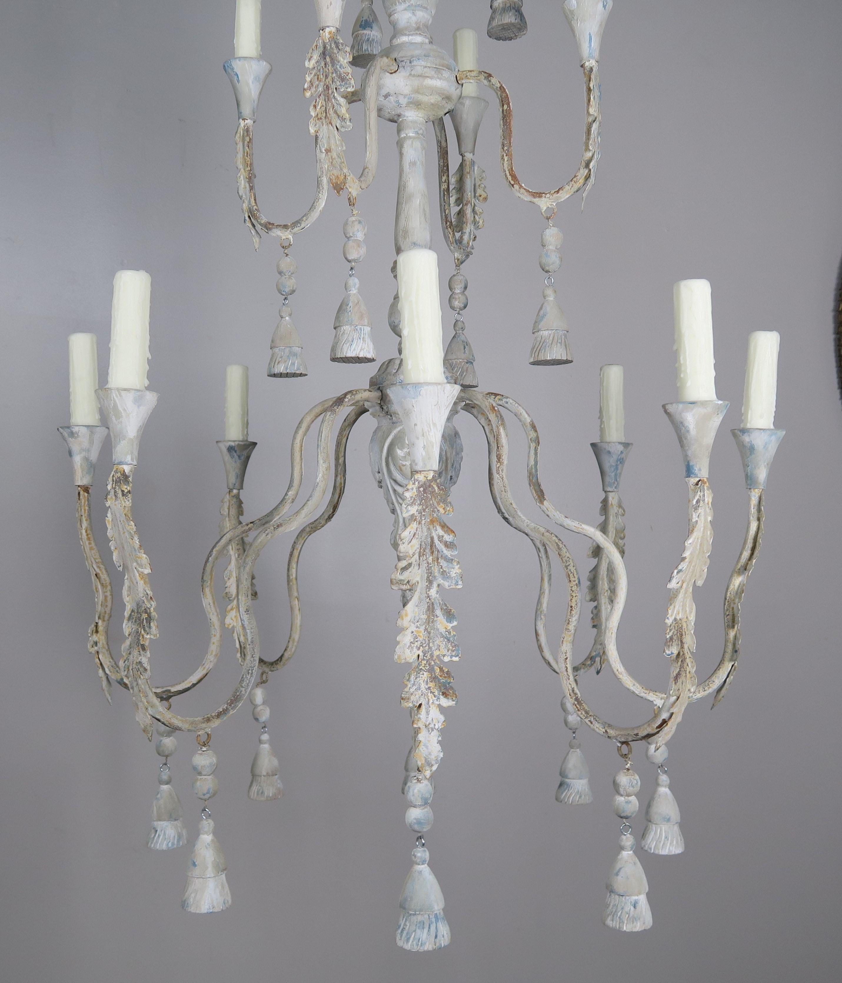 2-Tier Painted Cream Colored Chandeliers with Tassels by Melissa Levinson 3