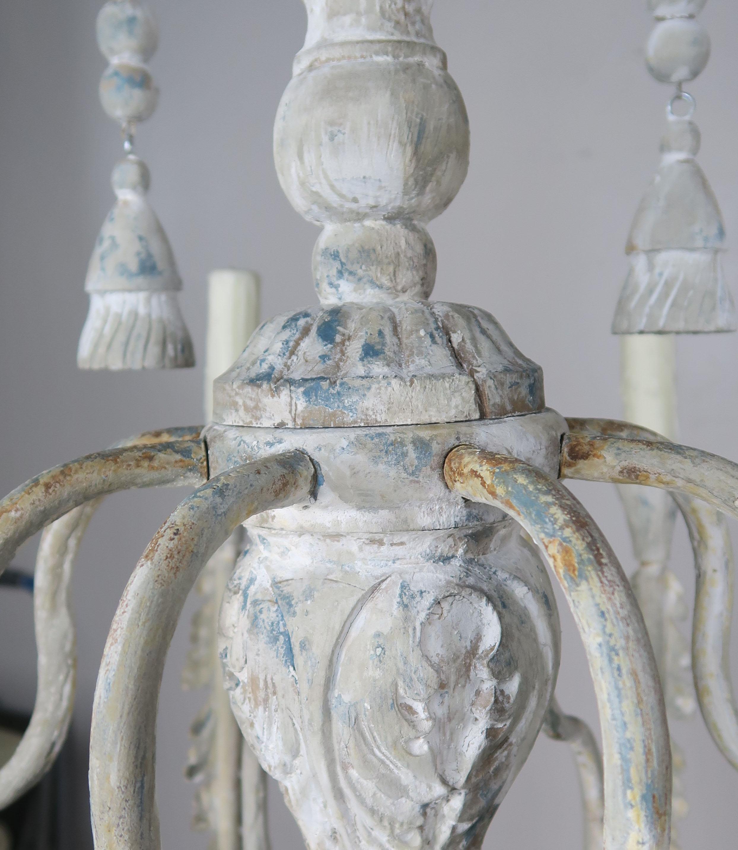 Hand-Painted 2-Tier Painted Cream Colored Chandeliers with Tassels by Melissa Levinson