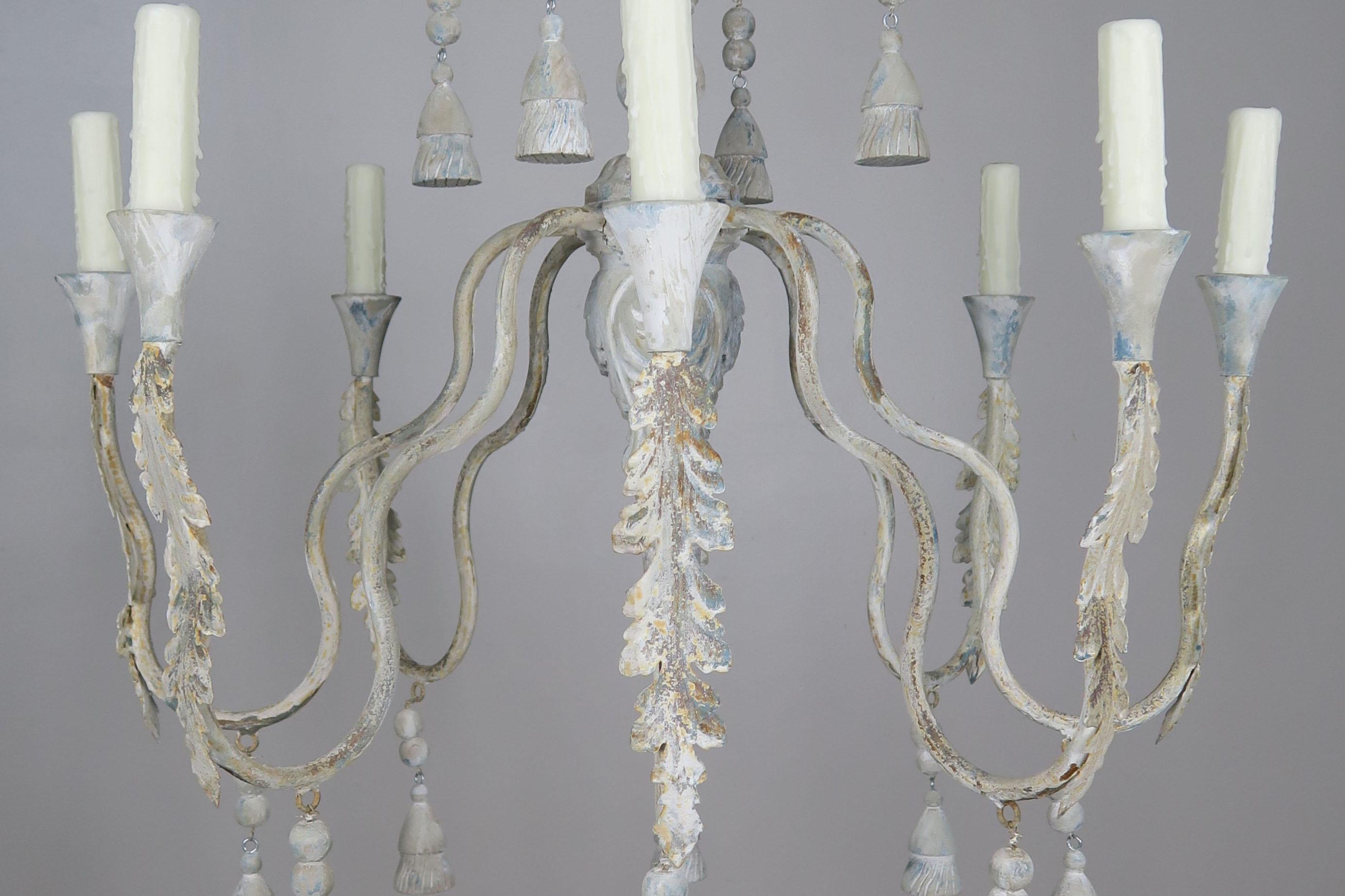 Contemporary 2-Tier Painted Cream Colored Chandeliers with Tassels by Melissa Levinson