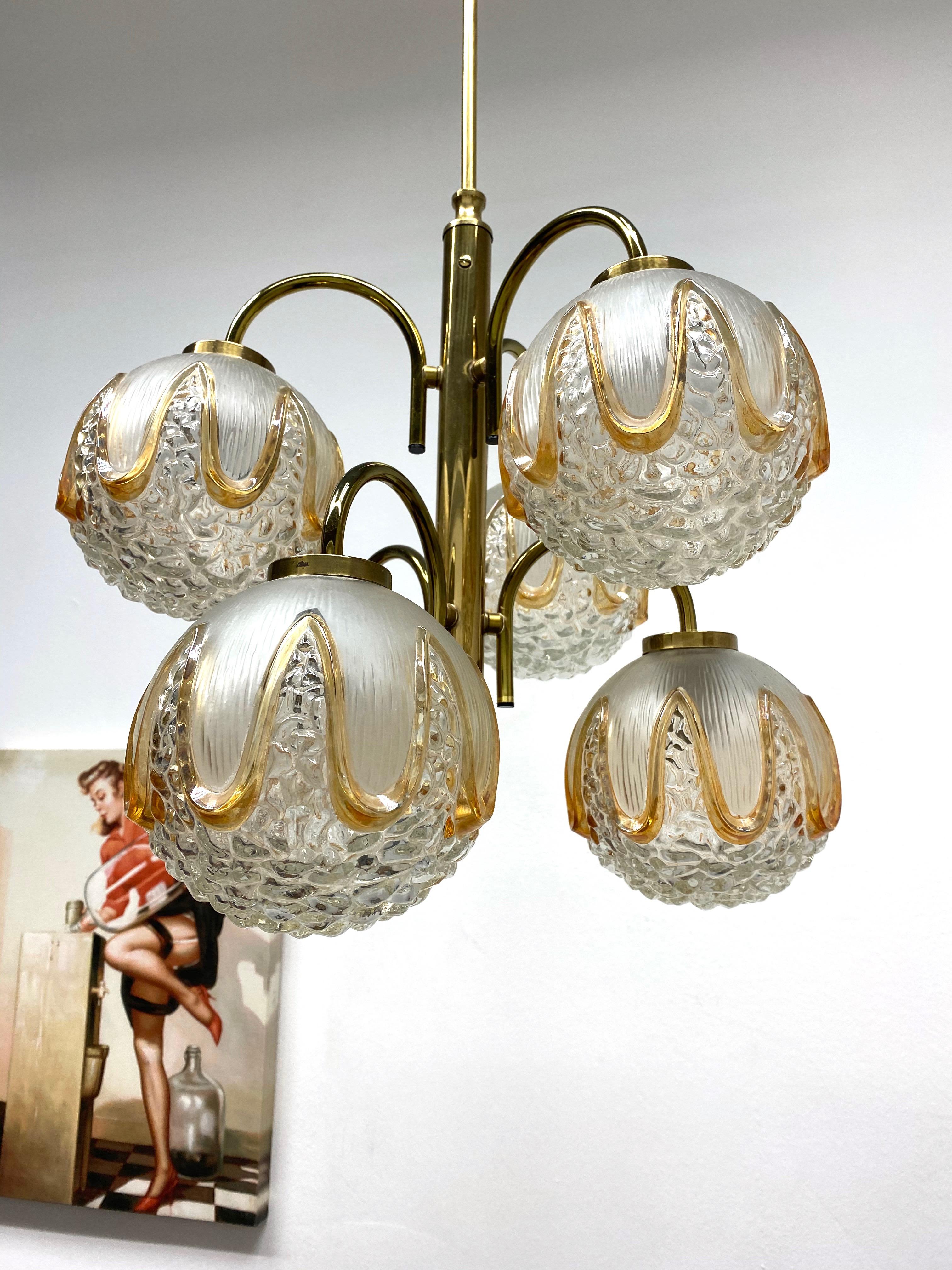 Mid-20th Century 2-Tiered Richard Essig 6-Arm Biomorphic Glass Chandelier, 1970s, Germany For Sale