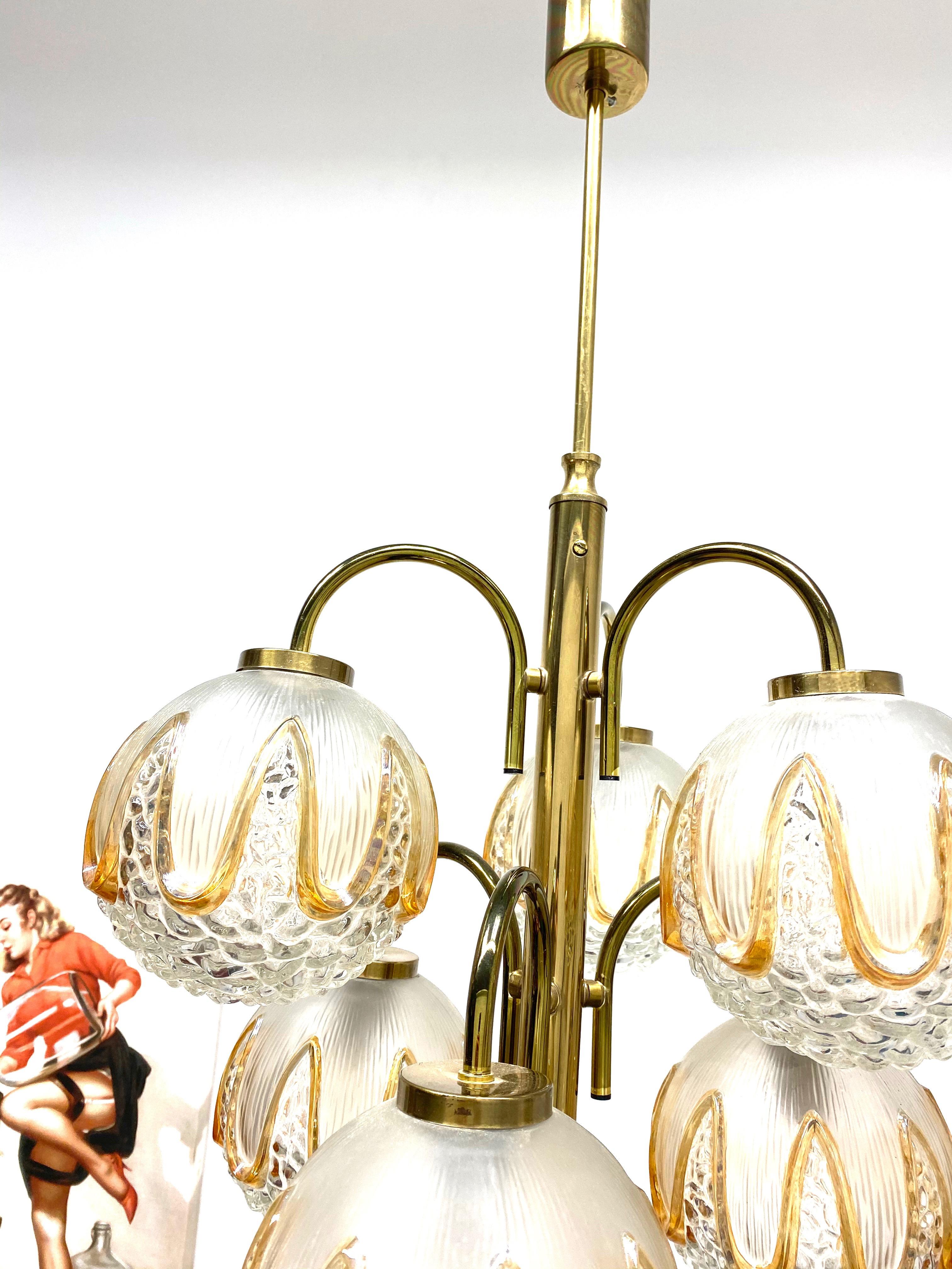 Metal 2-Tiered Richard Essig 6-Arm Biomorphic Glass Chandelier, 1970s, Germany For Sale