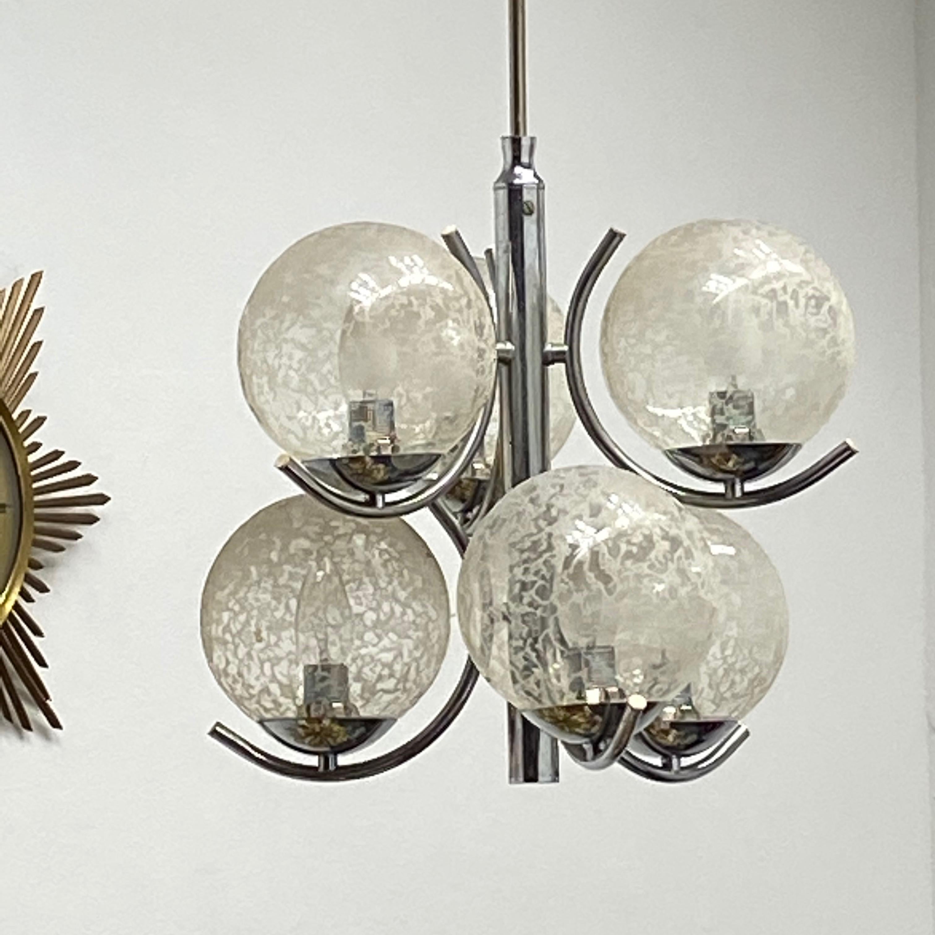 Swedish 2 Tiered Richard Essig 6-Arm Space Age Chandelier, 1970s, Germany For Sale