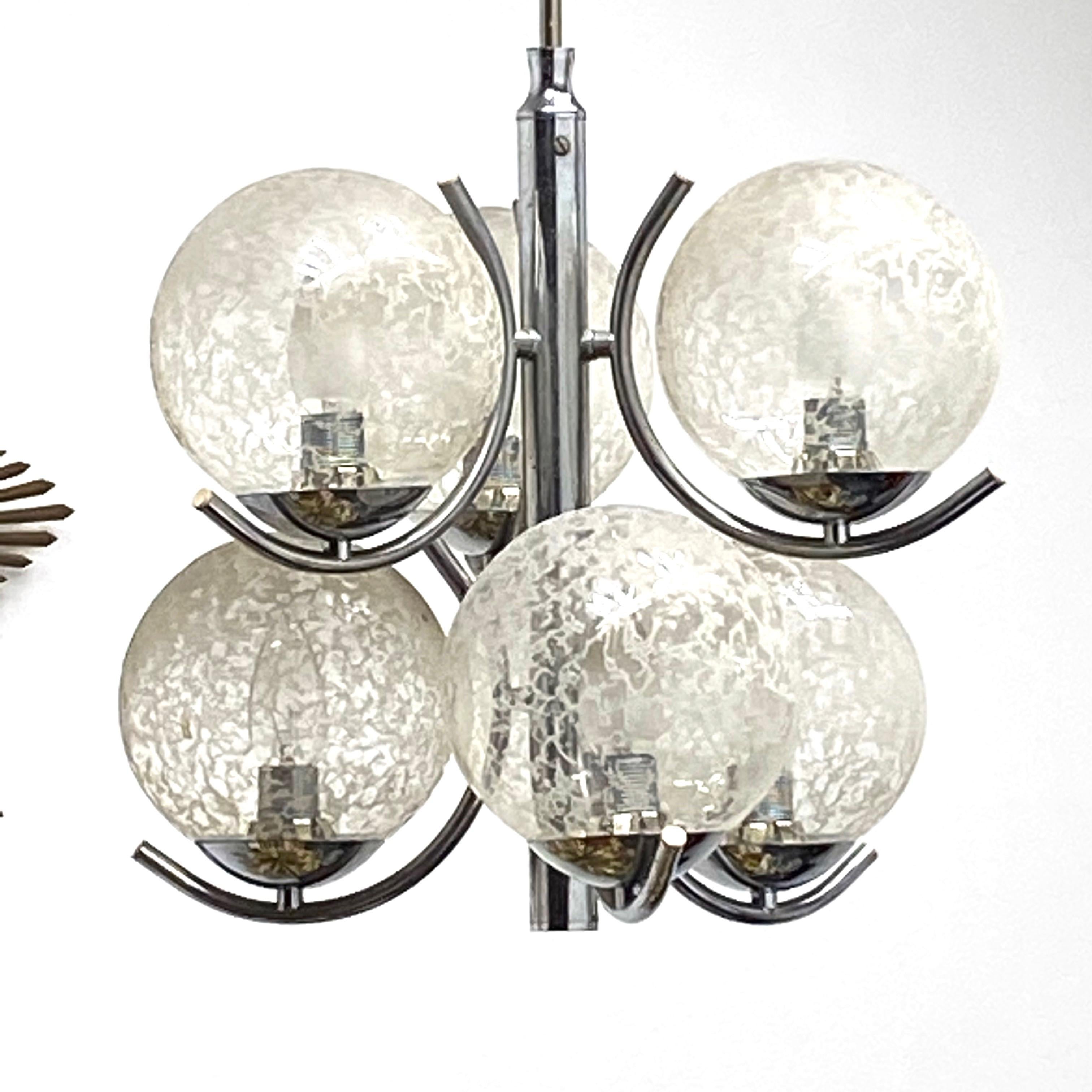 Metal 2 Tiered Richard Essig 6-Arm Space Age Chandelier, 1970s, Germany For Sale
