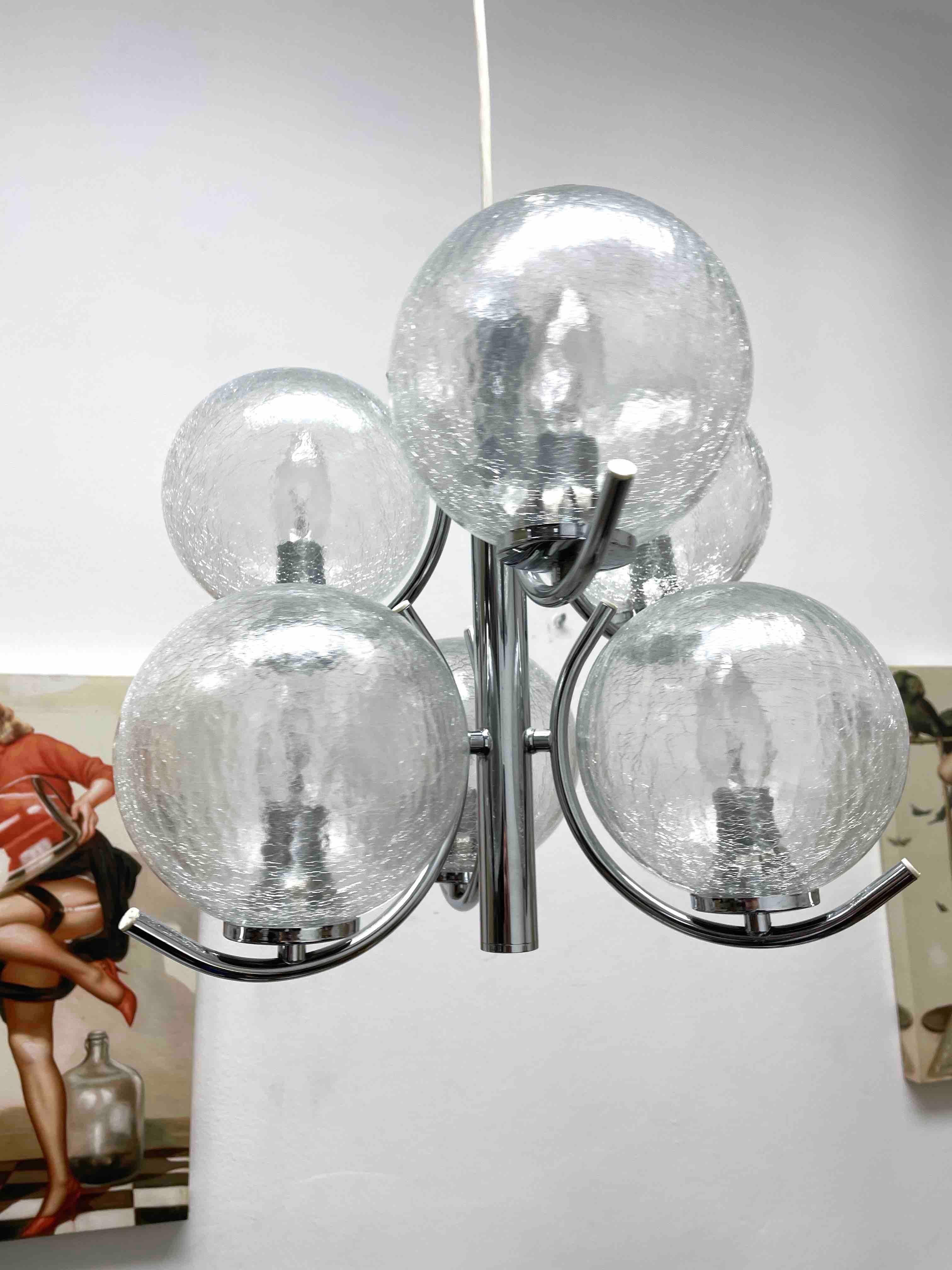 Chrome 2 Tiered Richard Essig 6-Arm Space Age Chandelier, 1970s, Germany For Sale