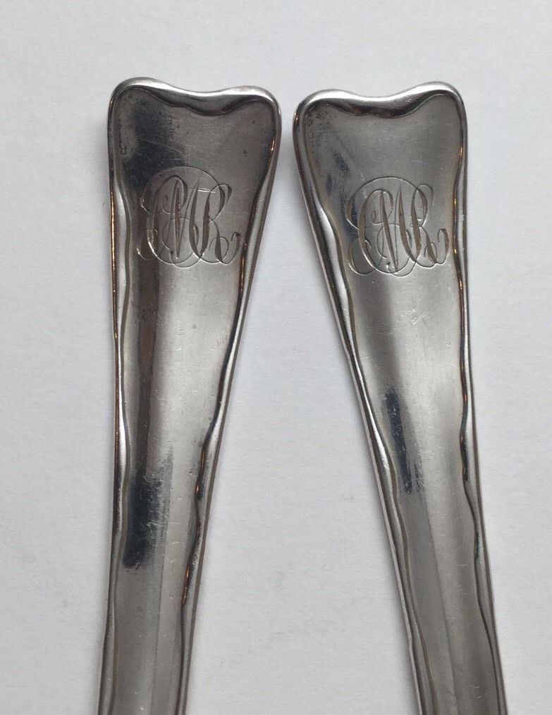 Late 19th Century 2 Tiffany & Co. Lap over Edge Etched Birds Sterling Silver Teaspoons
