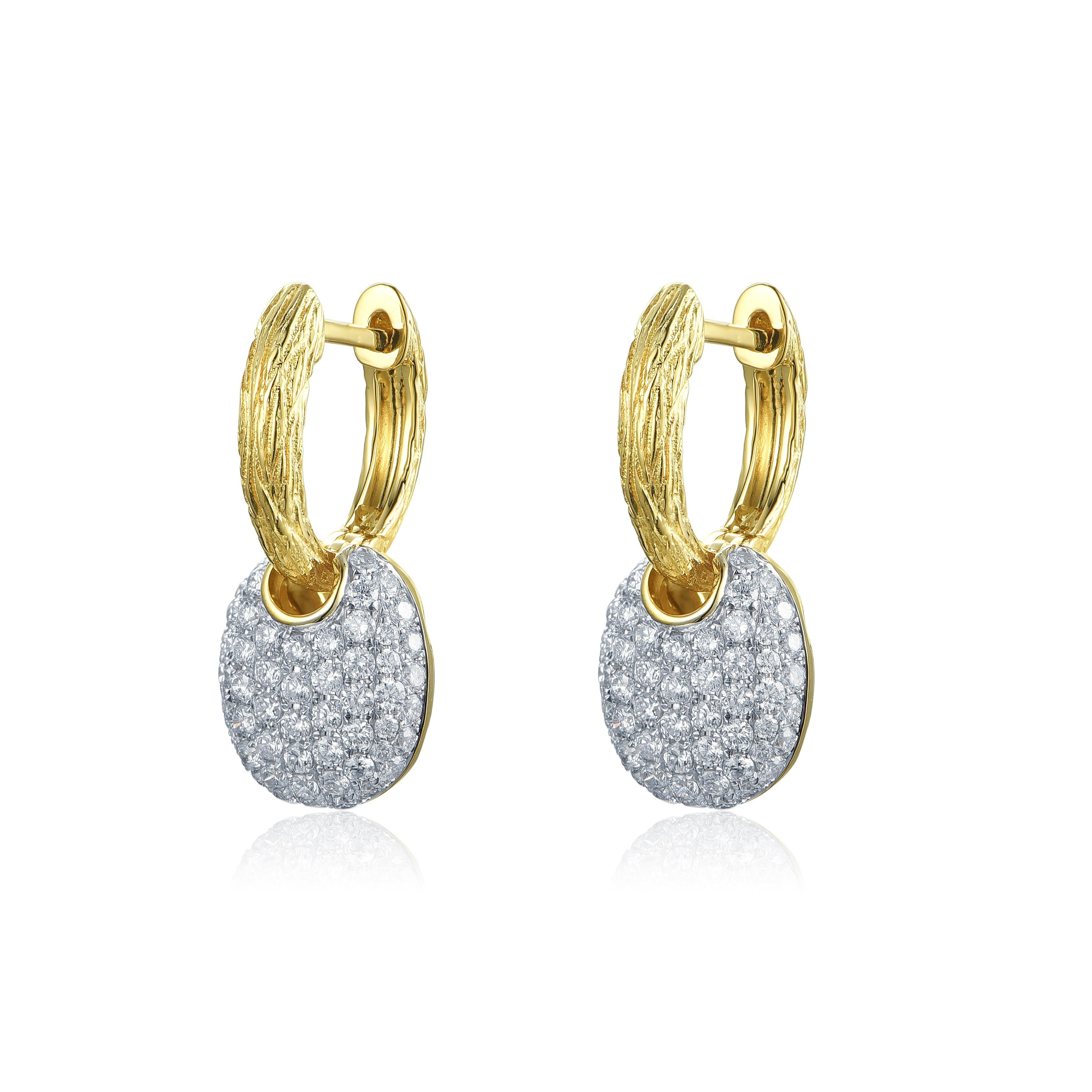 Contemporary 2 Tone Diamond Pave Dangle Earrings For Sale