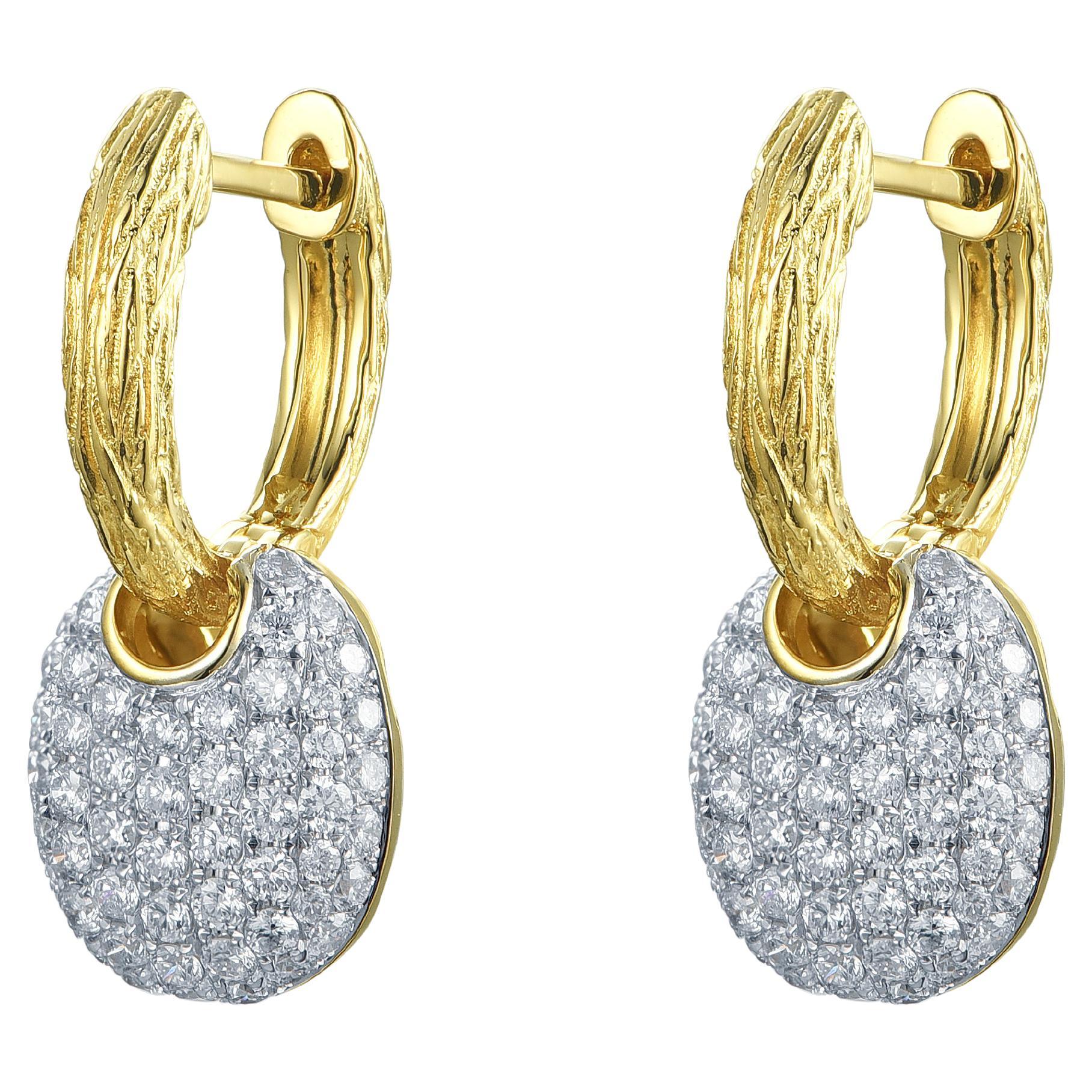 2 Tone Diamond Pave Dangle Earrings For Sale