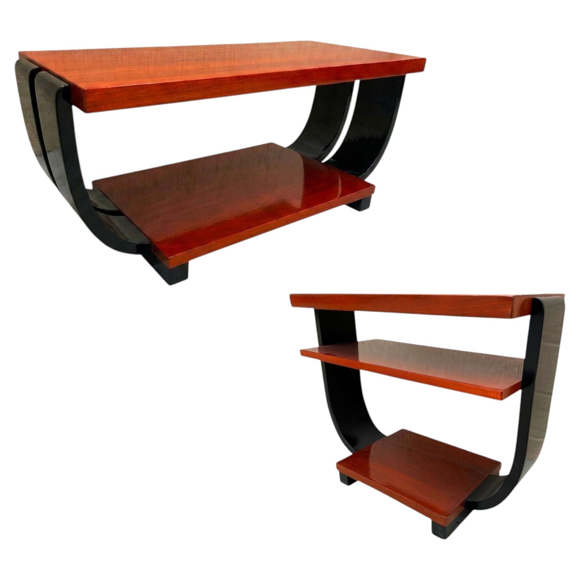 2-Tone Geometric Art Deco Side & Coffee Table by Gilbert Rohde for Brown Saltman For Sale