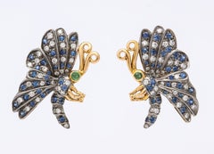 2-Tone Sapphire, Diamond, and Tsavorite ‘Green Garnet’ Butterfly Earrings