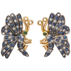 2-Tone Sapphire, Diamond, and Tsavorite ‘Green Garnet’ Butterfly Earrings