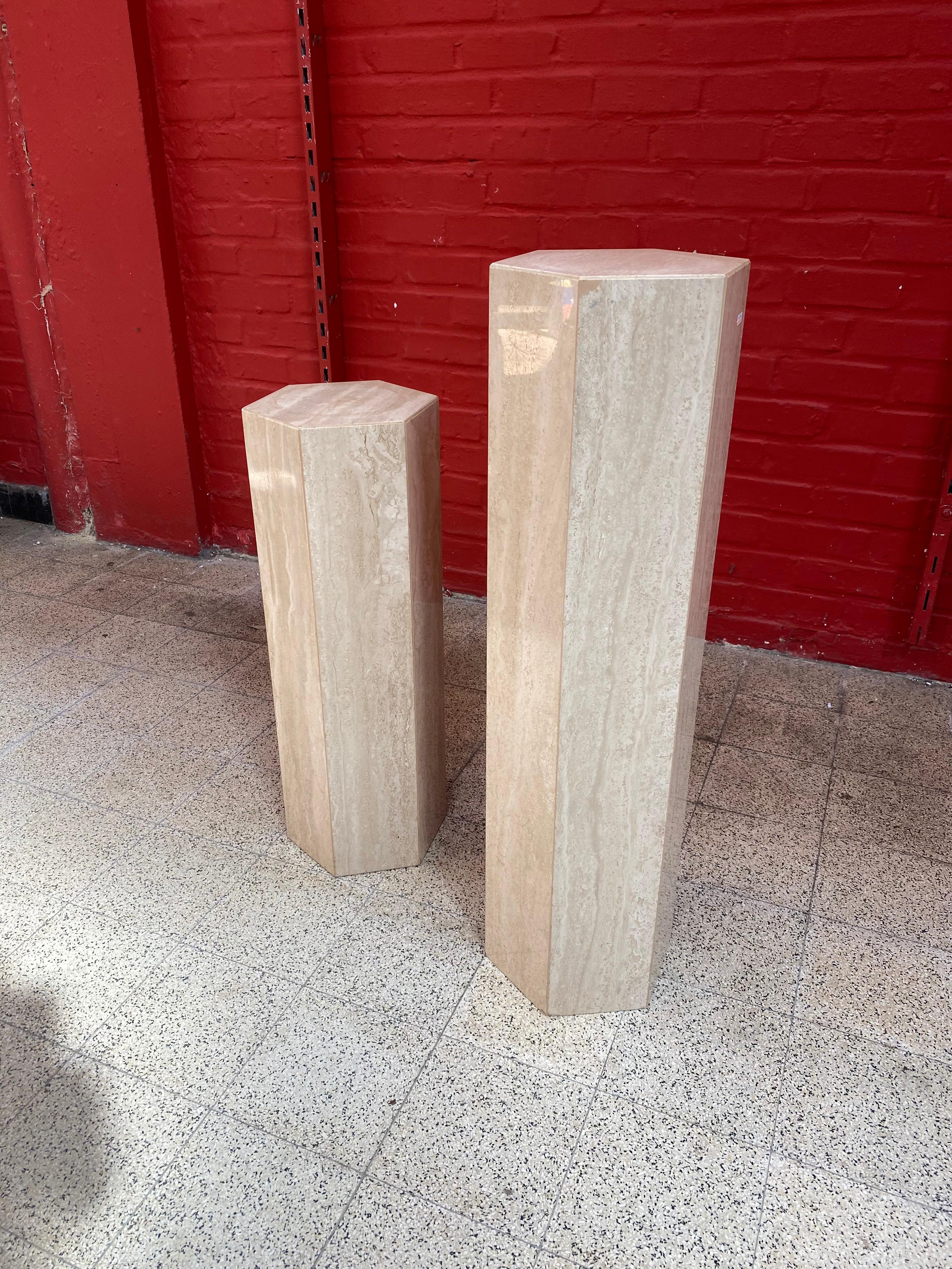 Mid-Century Modern 2 Travertine Pedestals circa 1960 the Price is for One For Sale
