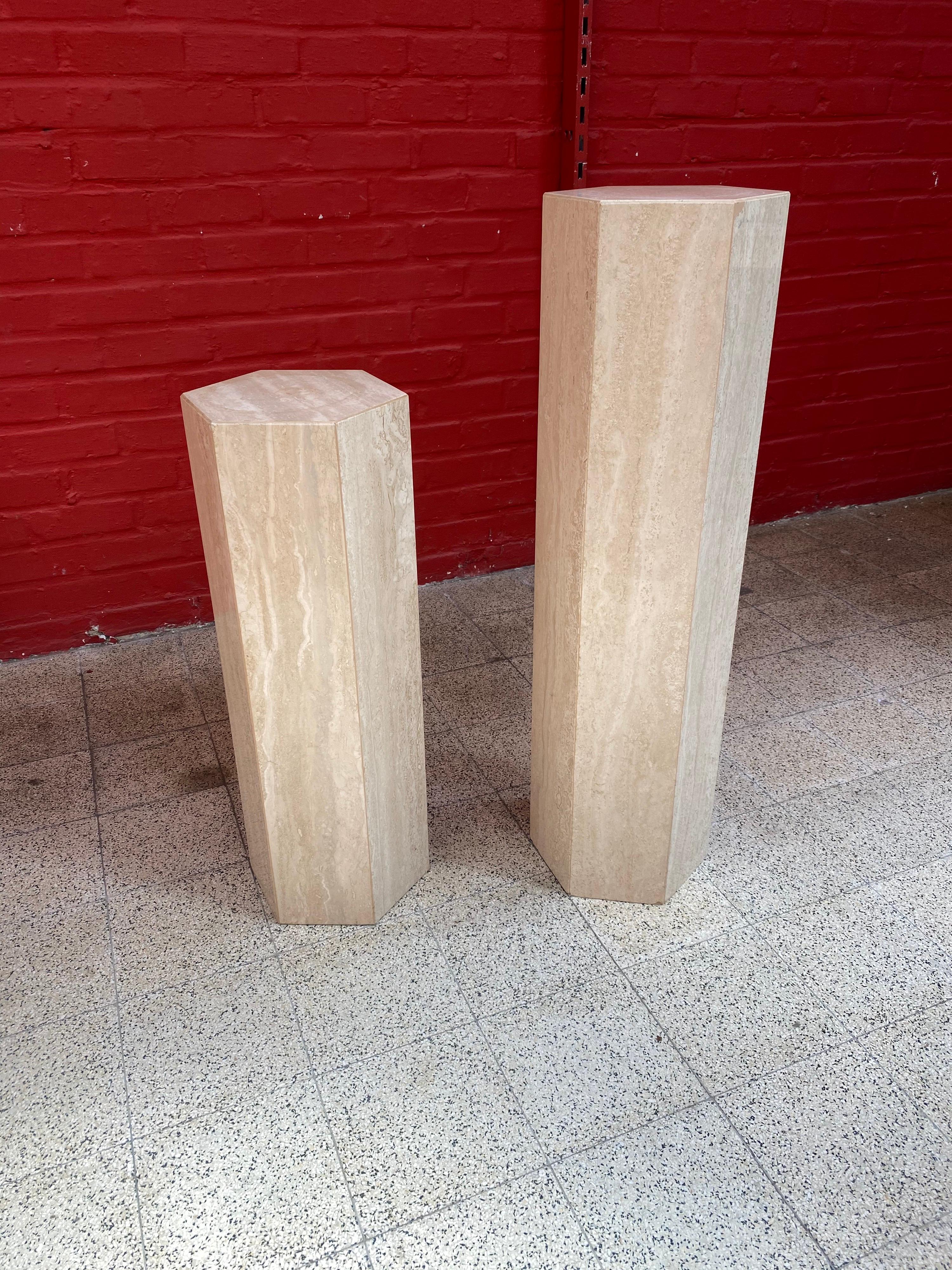European 2 Travertine Pedestals circa 1960 the Price is for One For Sale