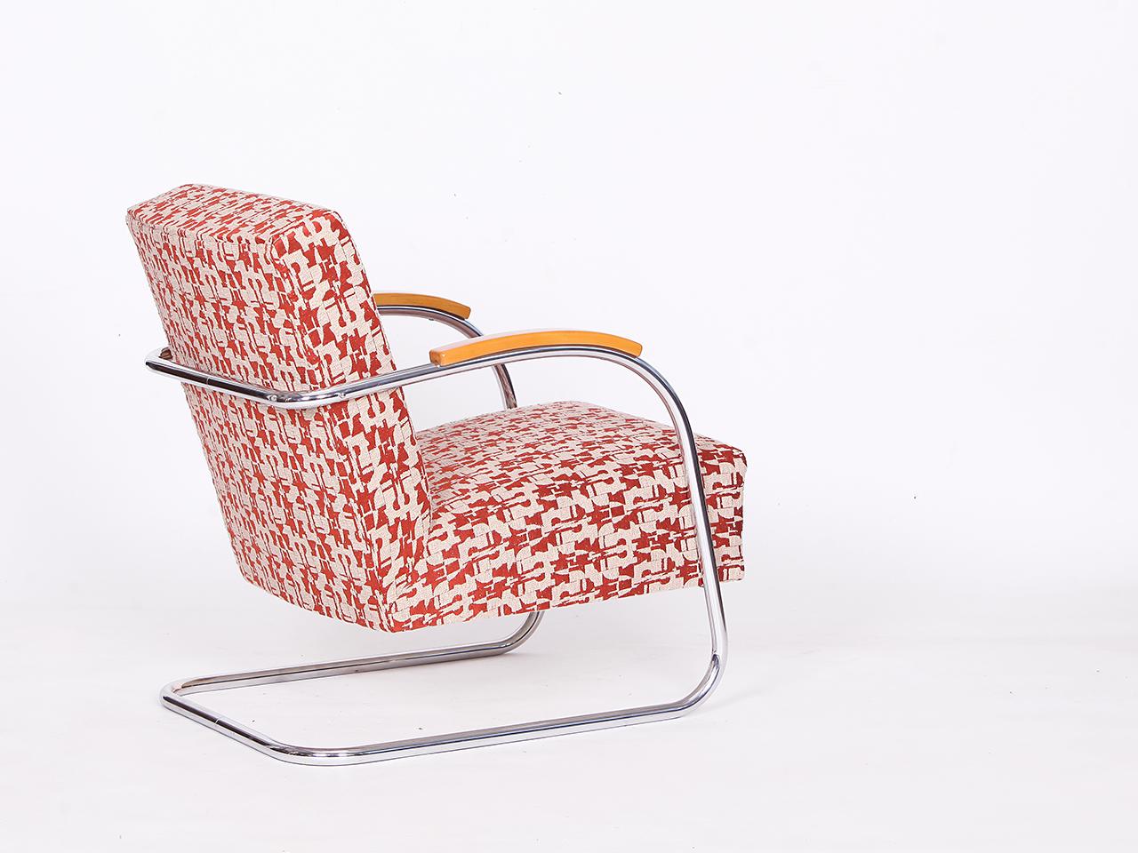 2 Tubular Steel Lounge Chairs with Foot Stool by Mücke-Melder 1930s For Sale 5