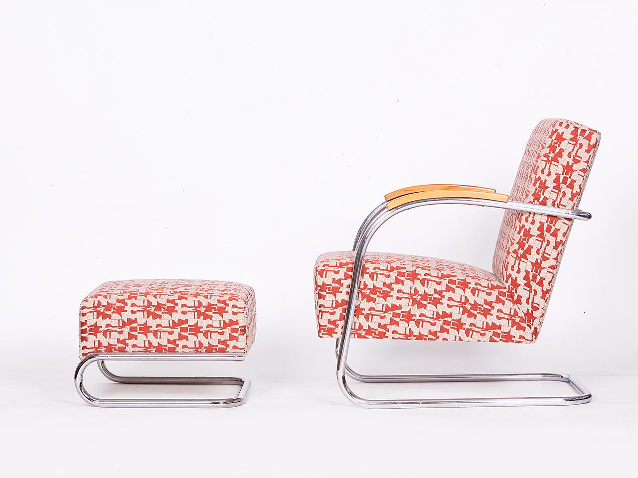 2 Tubular Steel Lounge Chairs with Foot Stool by Mücke-Melder 1930s For Sale 7