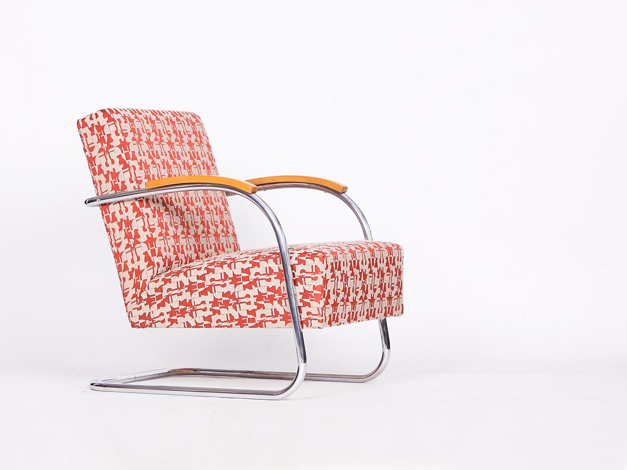 2 Tubular Steel Lounge Chairs with Foot Stool by Mücke-Melder 1930s For Sale 3