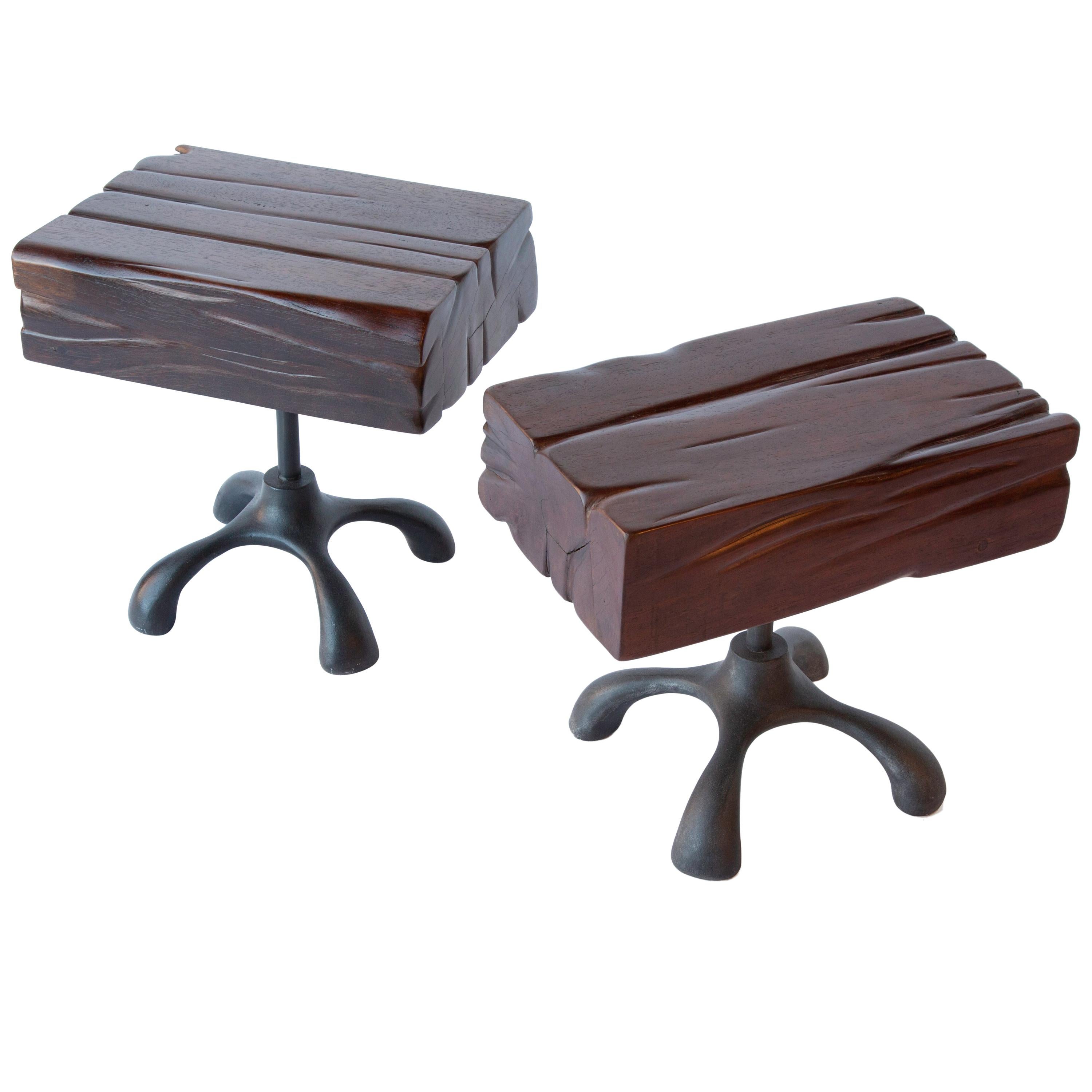 2 Twig Chunk Tables, Hand Carved Ironwood, Cast Aluminum, Jordan Mozer, USA 2017 For Sale