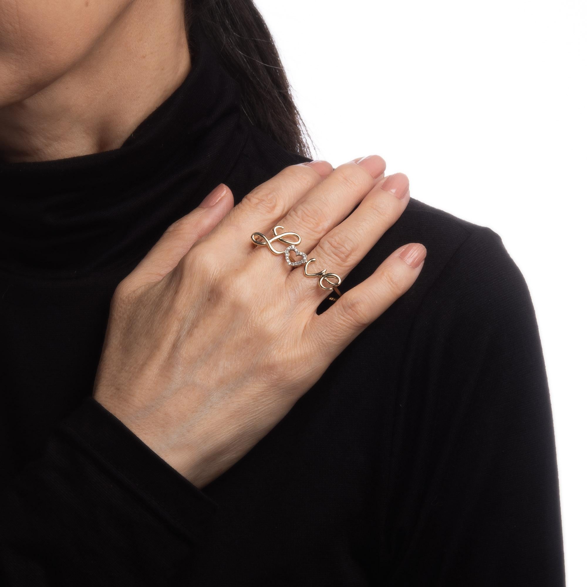 Contemporary 2 Two Finger Diamond Love Ring Script Estate 10k Yellow Gold Fine Jewelry