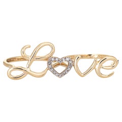 2 Two Finger Diamond Love Ring Script Estate 10k Yellow Gold Fine Jewelry