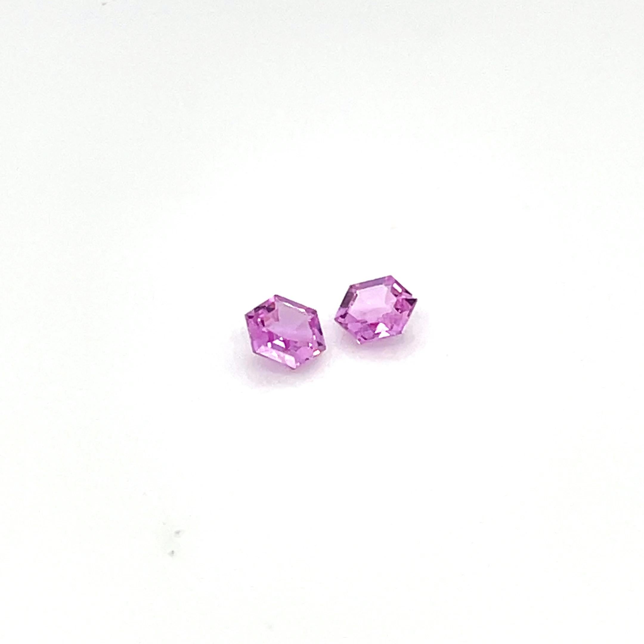 Hexagon Cut 2 Unheated Pink Sapphire Hexagons Cts 0.85 For Sale