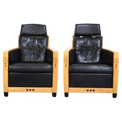2 Unique leather Schuitema armchairs, made for the Holland-America line