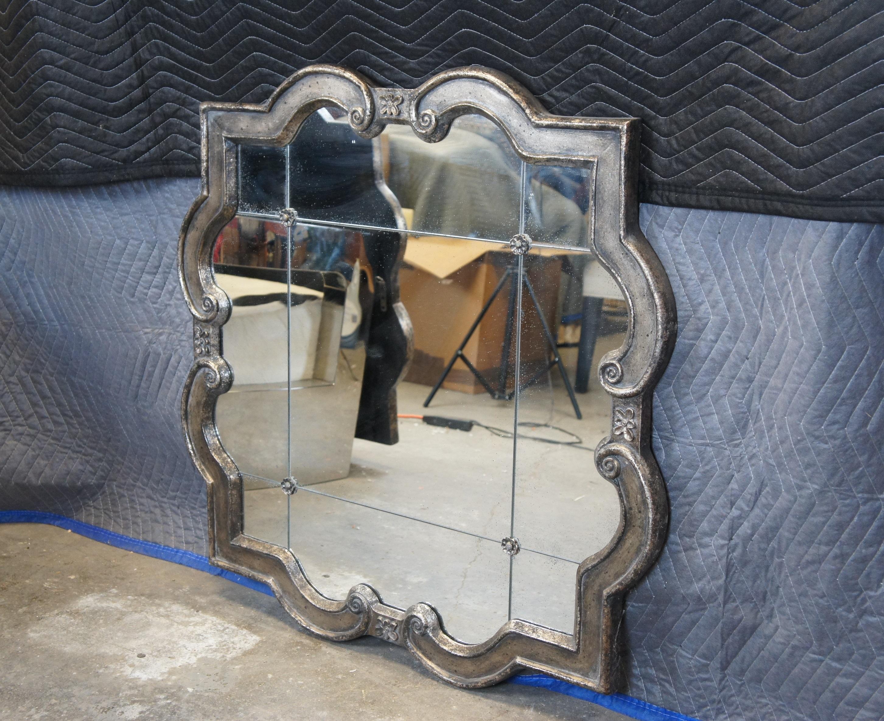 20th Century 2 Uttermost Prisca 12597P Gothic Quatrefoil Paneled Silver Wall Mirror Pair 36