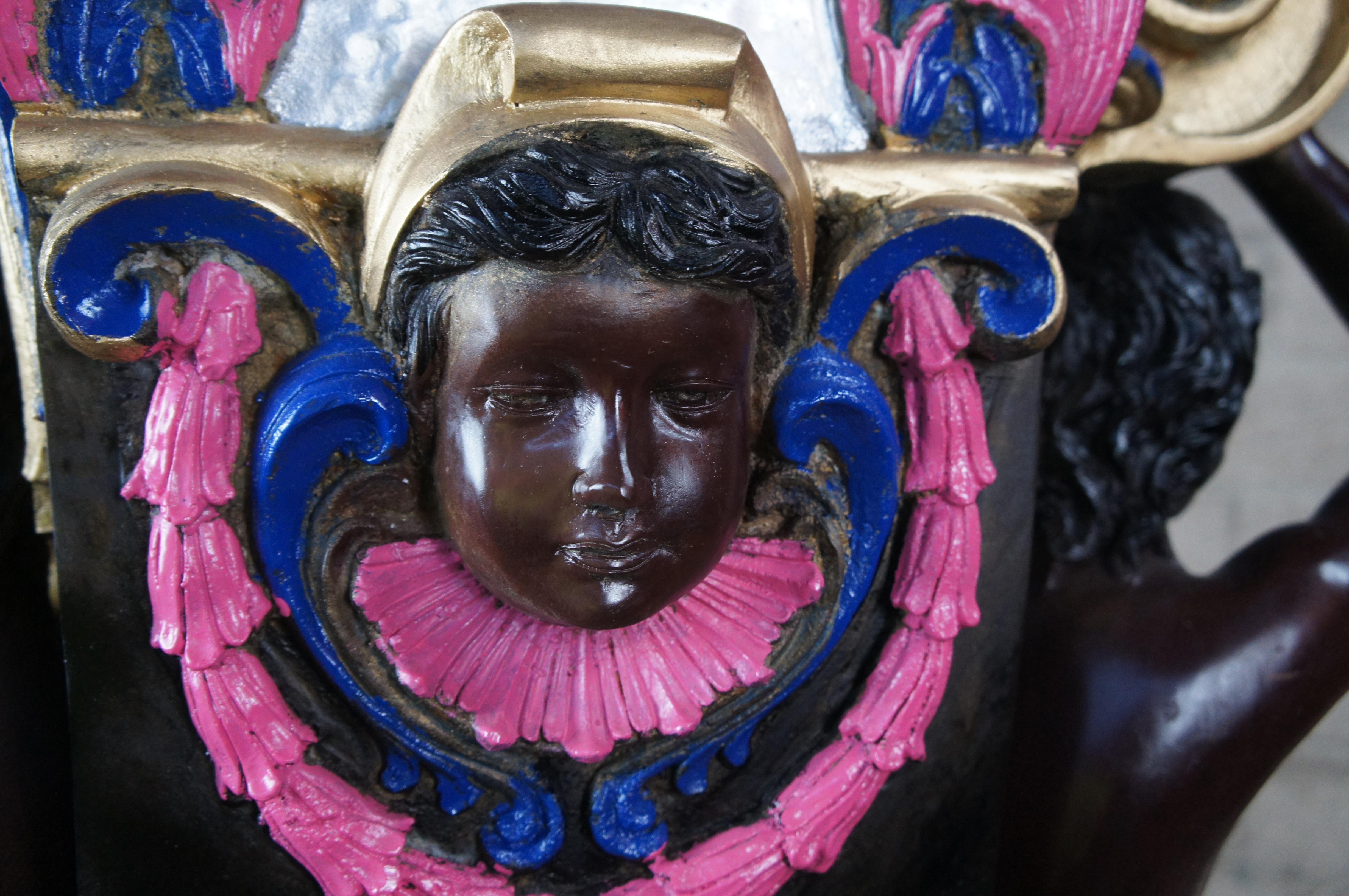 2 sculptures vénitiennes figuratives en bronze polychrome, piédestaux pour plantes, paire de 50 pouces en vente 5
