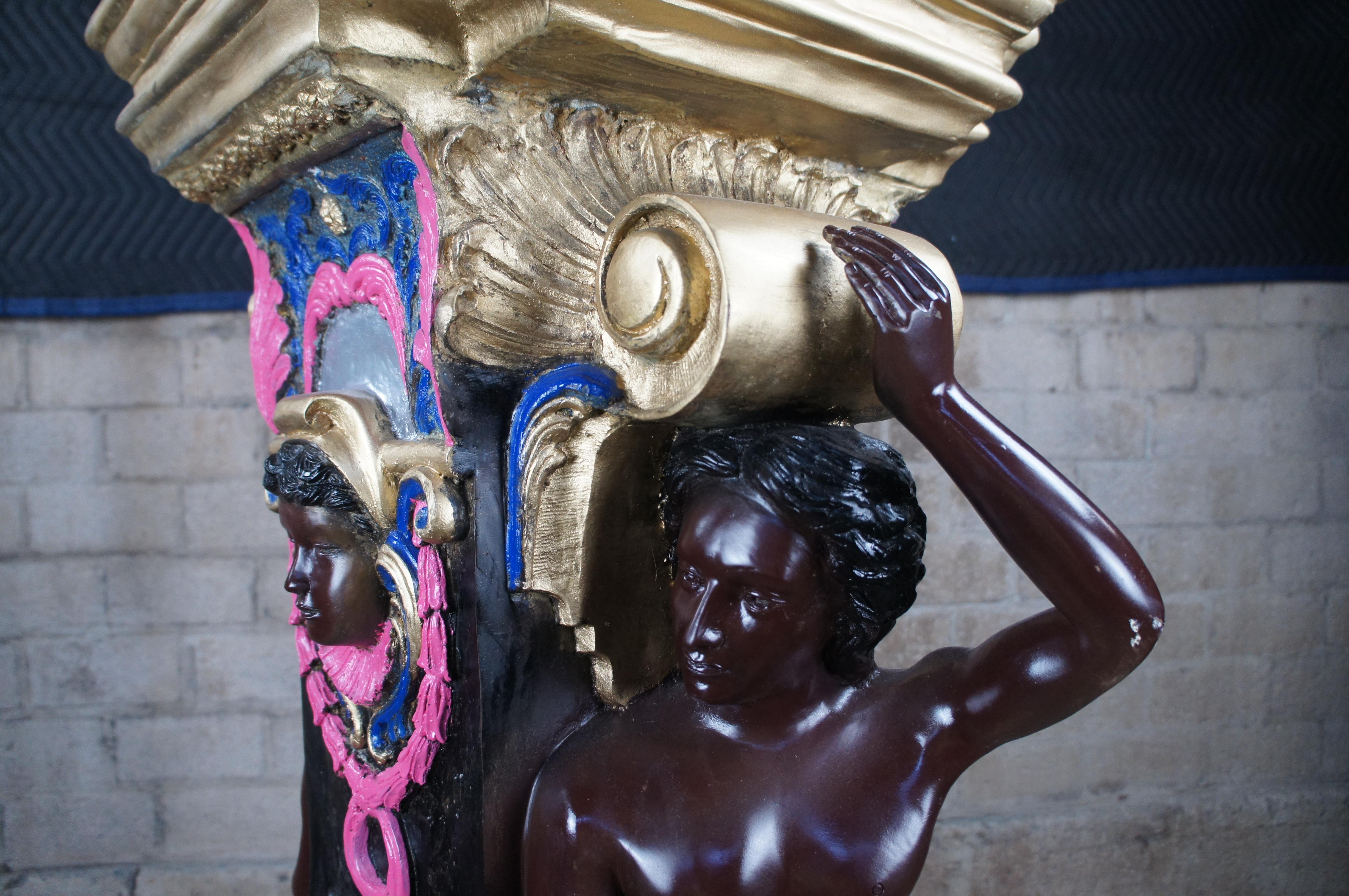 2 sculptures vénitiennes figuratives en bronze polychrome, piédestaux pour plantes, paire de 50 pouces en vente 3