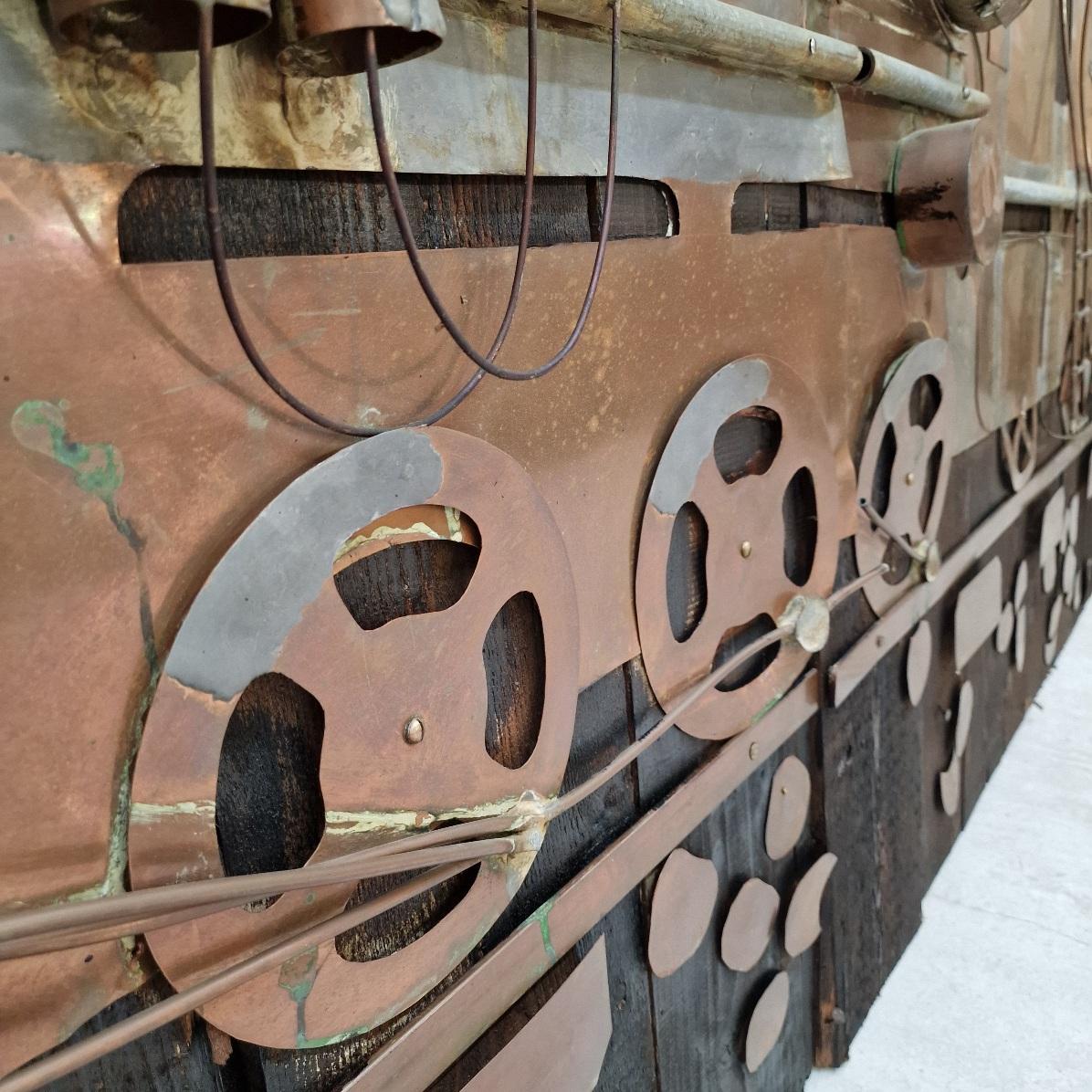 2 Very Large Wooden Wall Panels with Tin-Soldered Copper Train For Sale 5