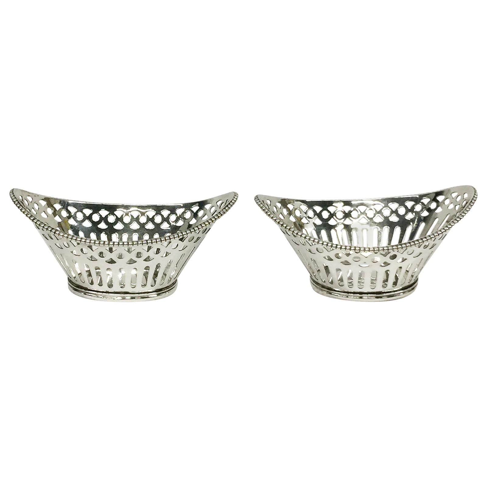2 Cestas bomboneras holandesas de plata muy pequeñas de H. Schriek, Schoonhoven, 1971