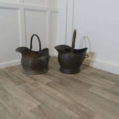 2 Very Useful Copper Helmet Coal Scuttles   These buckets are a very attractive