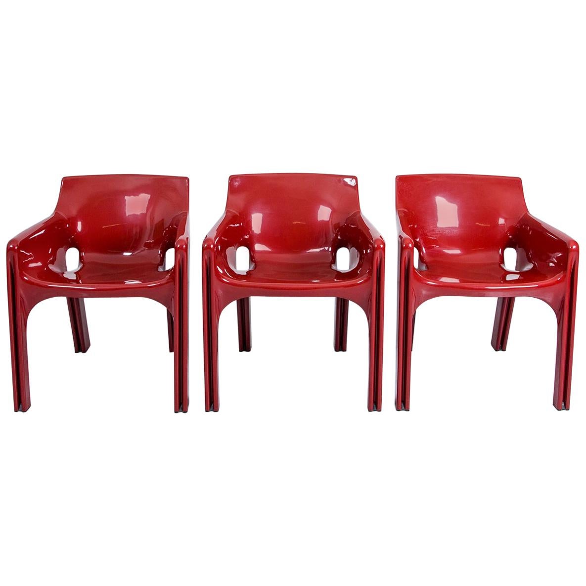 2 Vicario Armchairs by Vico Magistretti for Artemide in Dark Red