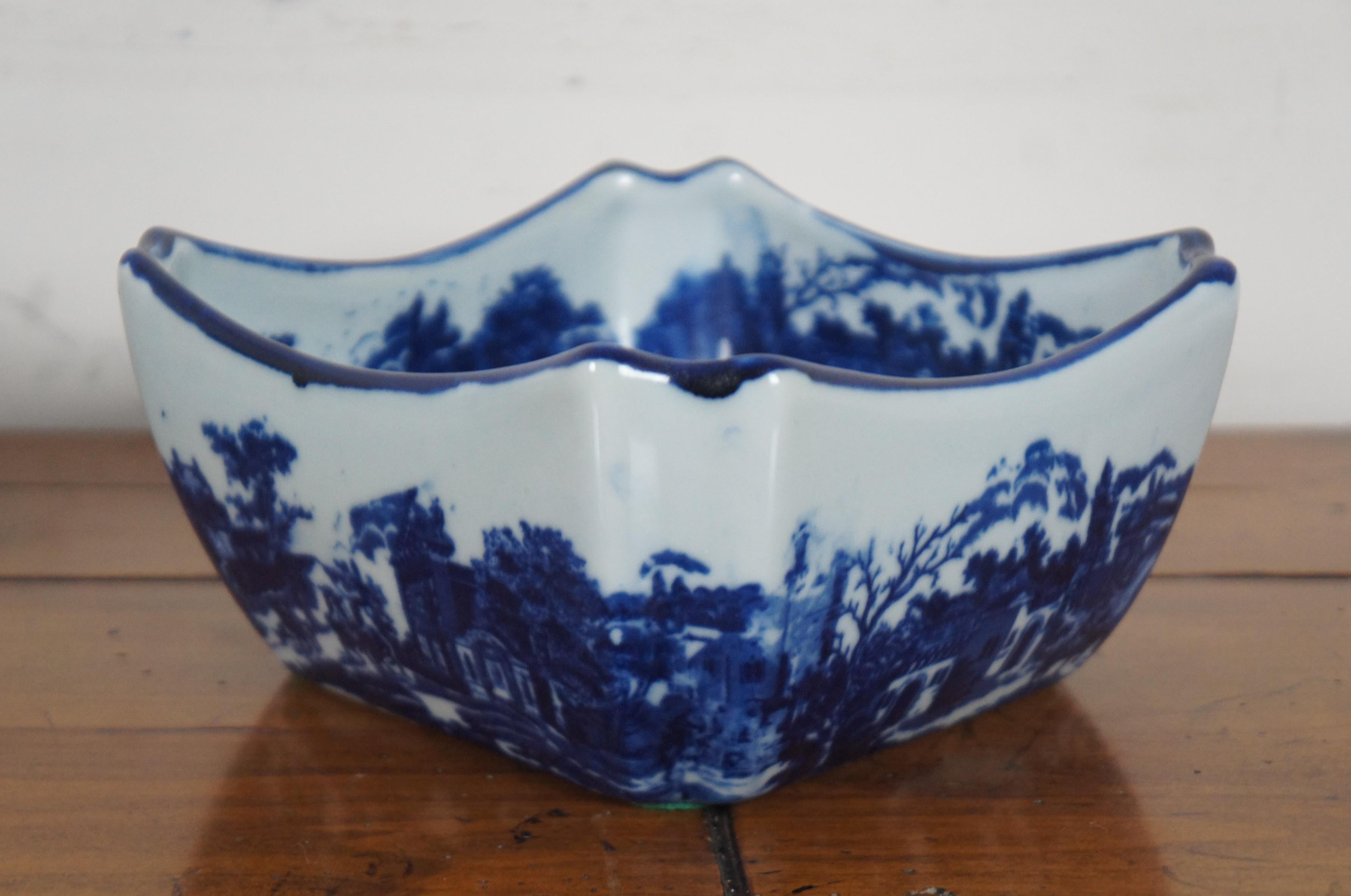 2 Victoria Ware Ironstone Canton Flow Blue Square Nesting Serving Bowls 5