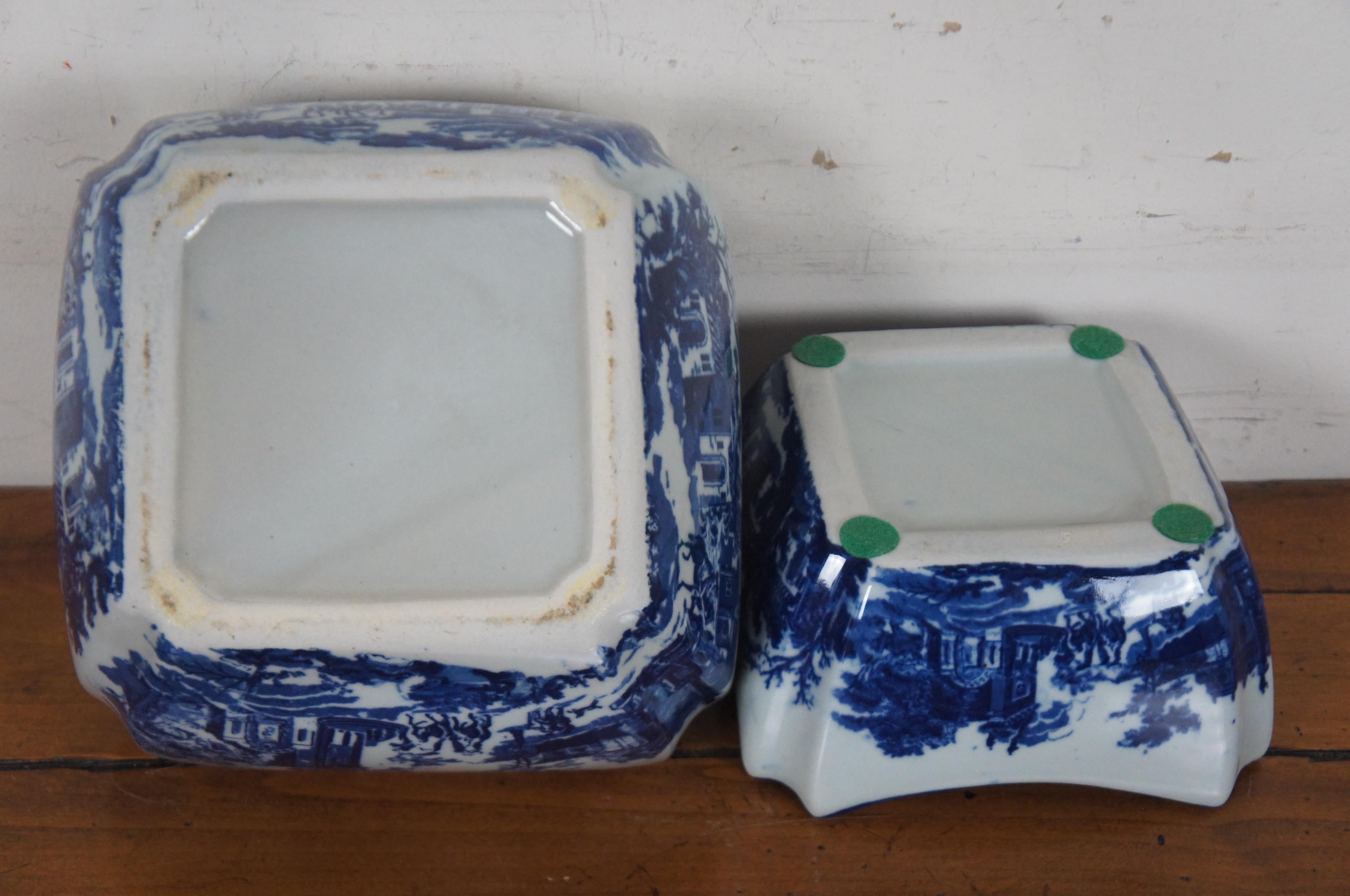 2 Victoria Ware Ironstone Canton Flow Blue Square Nesting Serving Bowls 6
