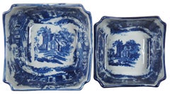 2 Victoria Ware Ironstone Canton Flow Blue Square Nesting Serving Bowls