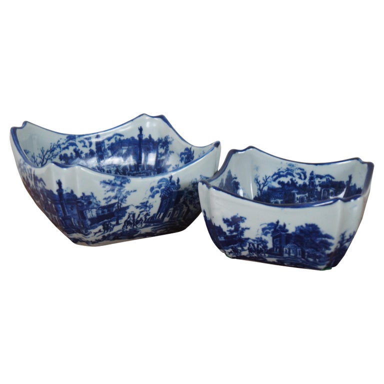 2 Victoria Ware Ironstone Canton Flow Blue Square Nesting Serving Bowls at  1stDibs