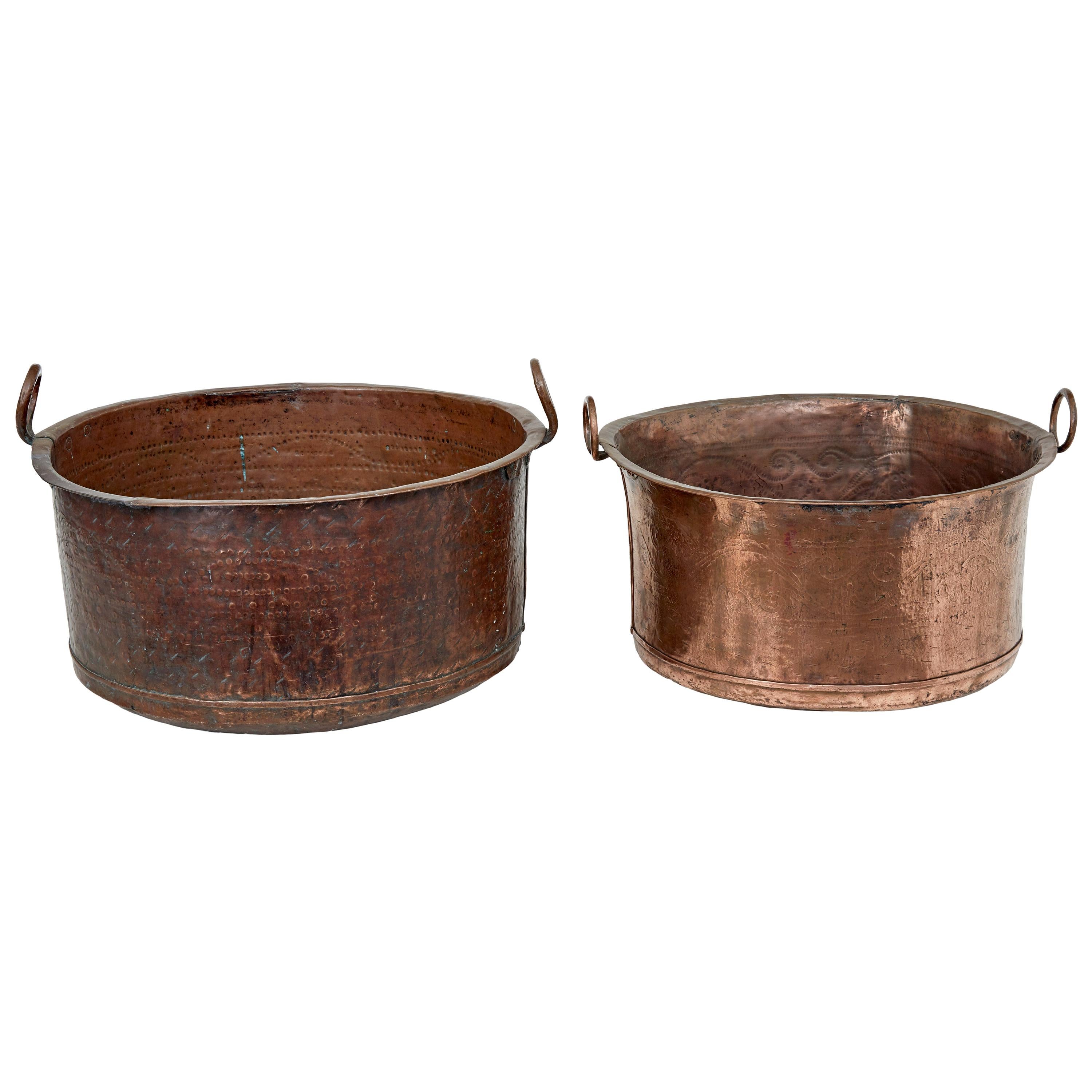 2 Victorian Large Copper Cooking Vessels