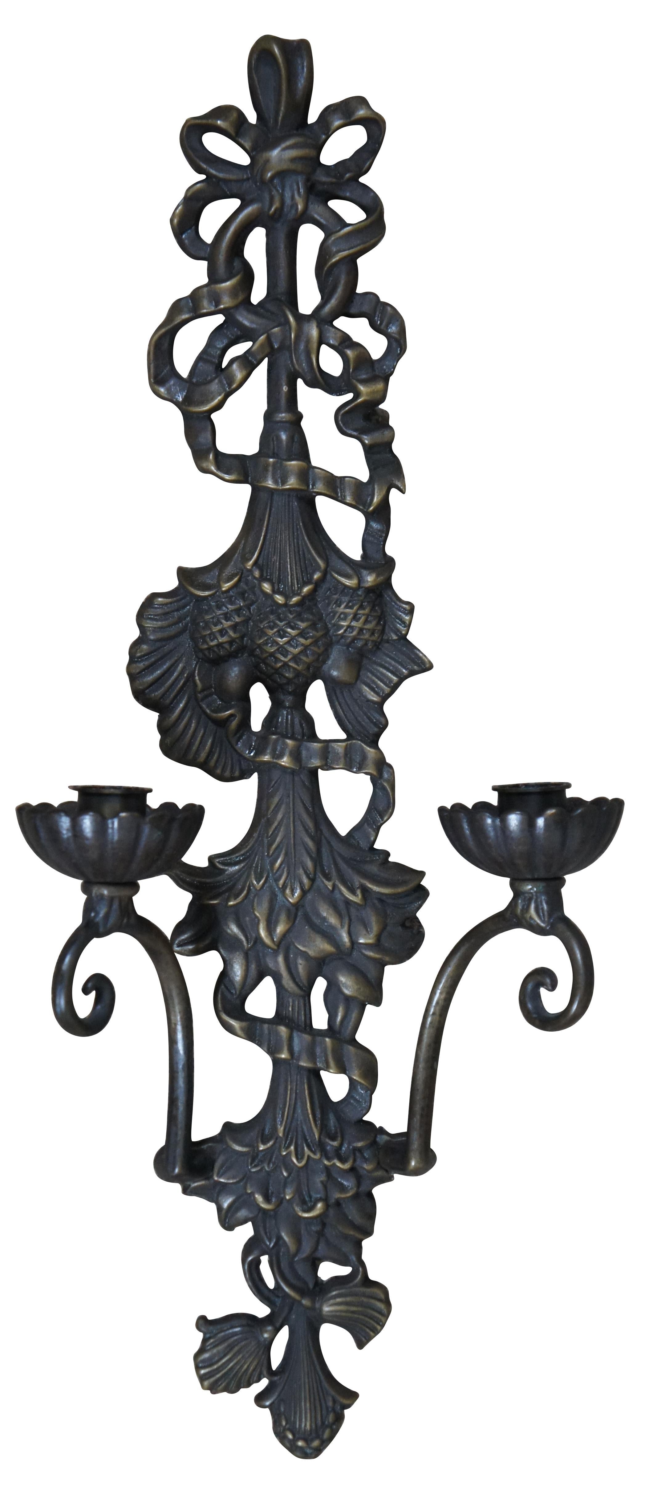 2 Victorian Revival Bronze Candle Sconces Pine Cones Neoclassical Candelabra In Good Condition For Sale In Dayton, OH
