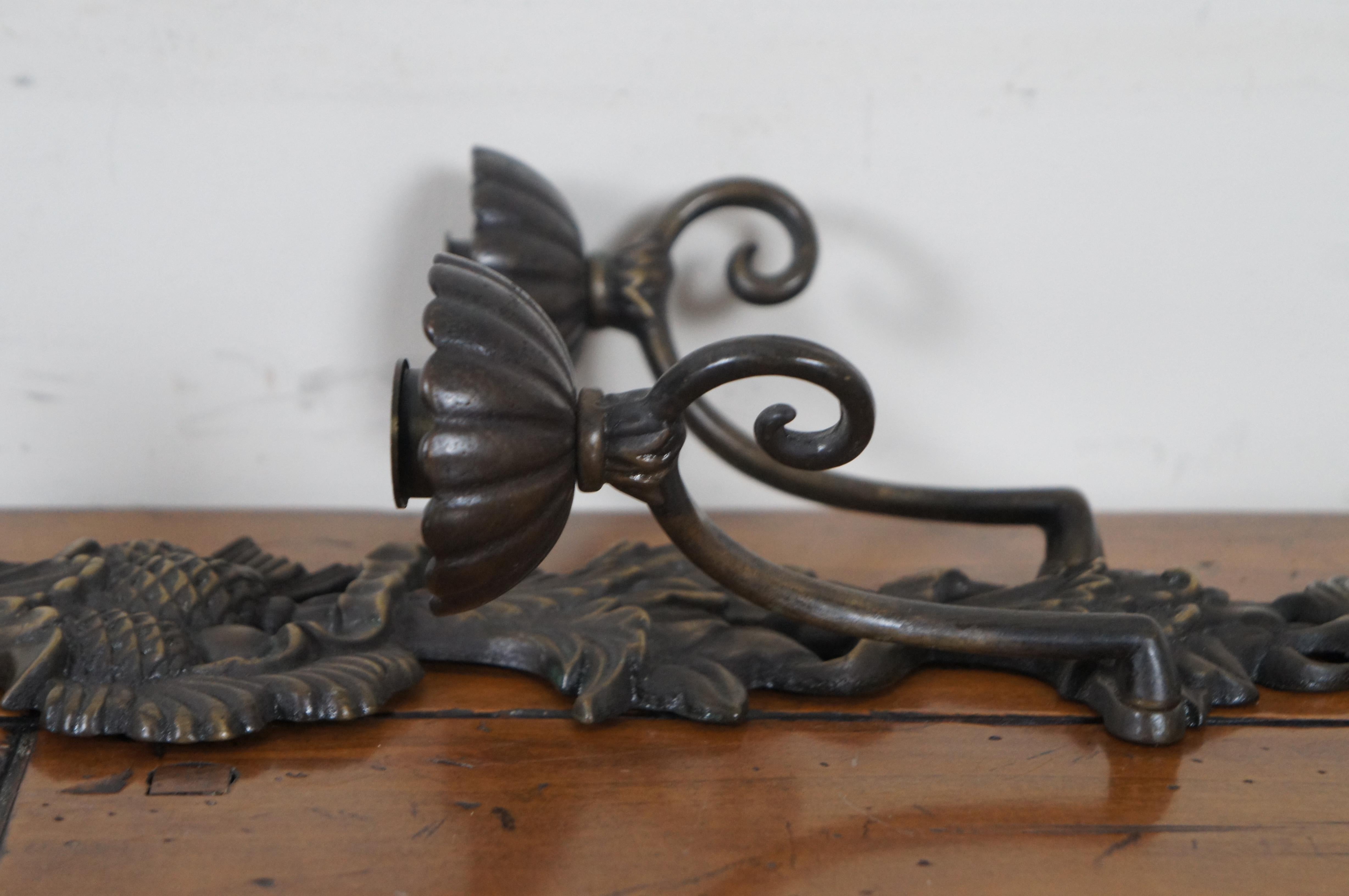 2 Victorian Revival Bronze Candle Sconces Pine Cones Neoclassical Candelabra For Sale 1