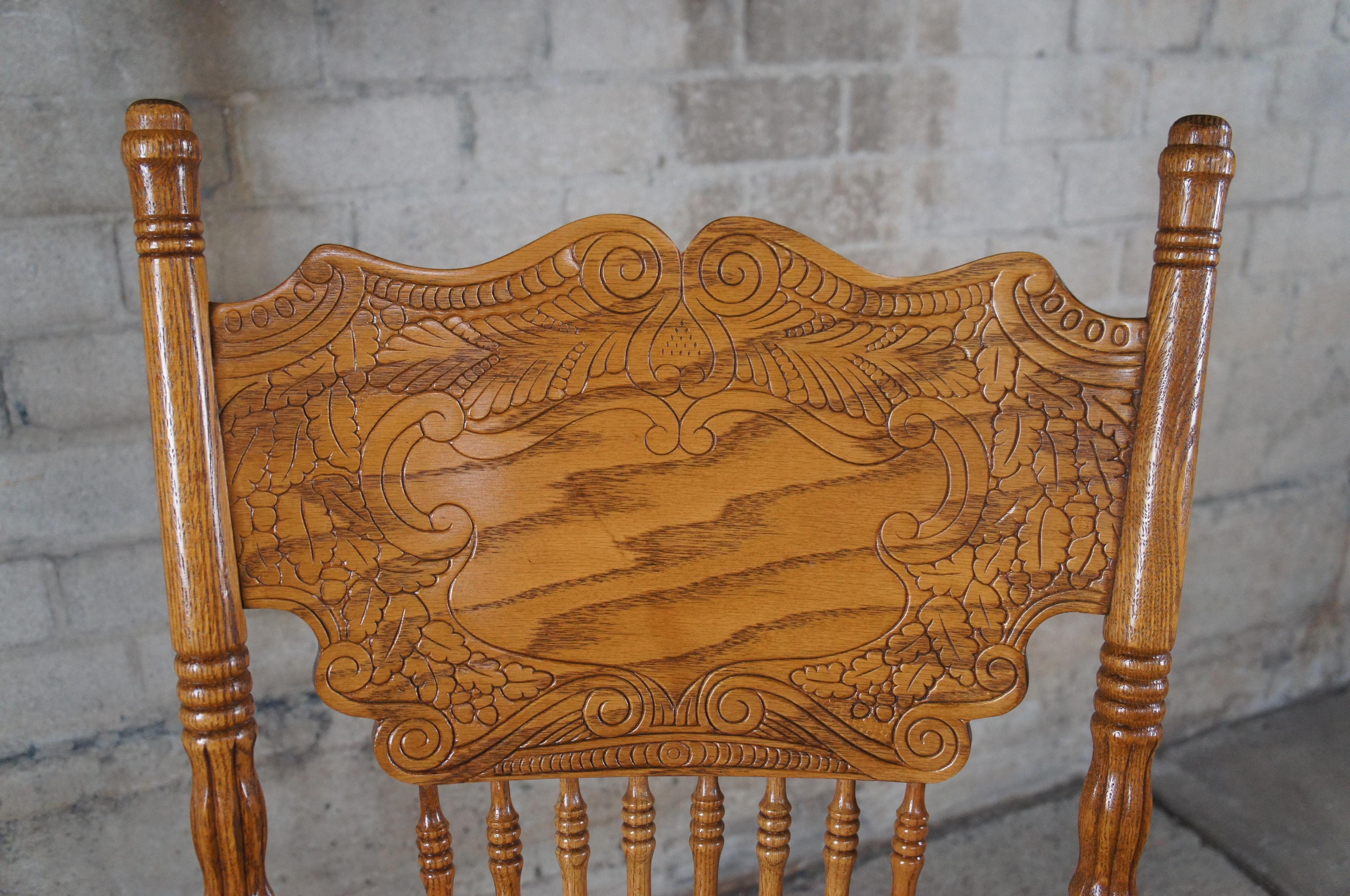 2 Victorian Revival Carved Oak Double Pressback Arm Chairs Removable Red Cushion 1