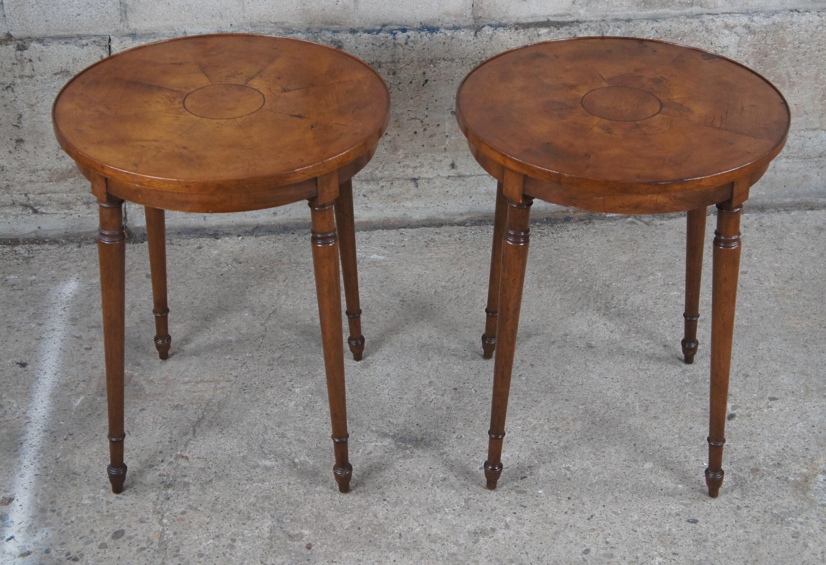 2 Victorian Revival Old Colony Furniture Walnut Burl Round Spindle Leg Tables 8