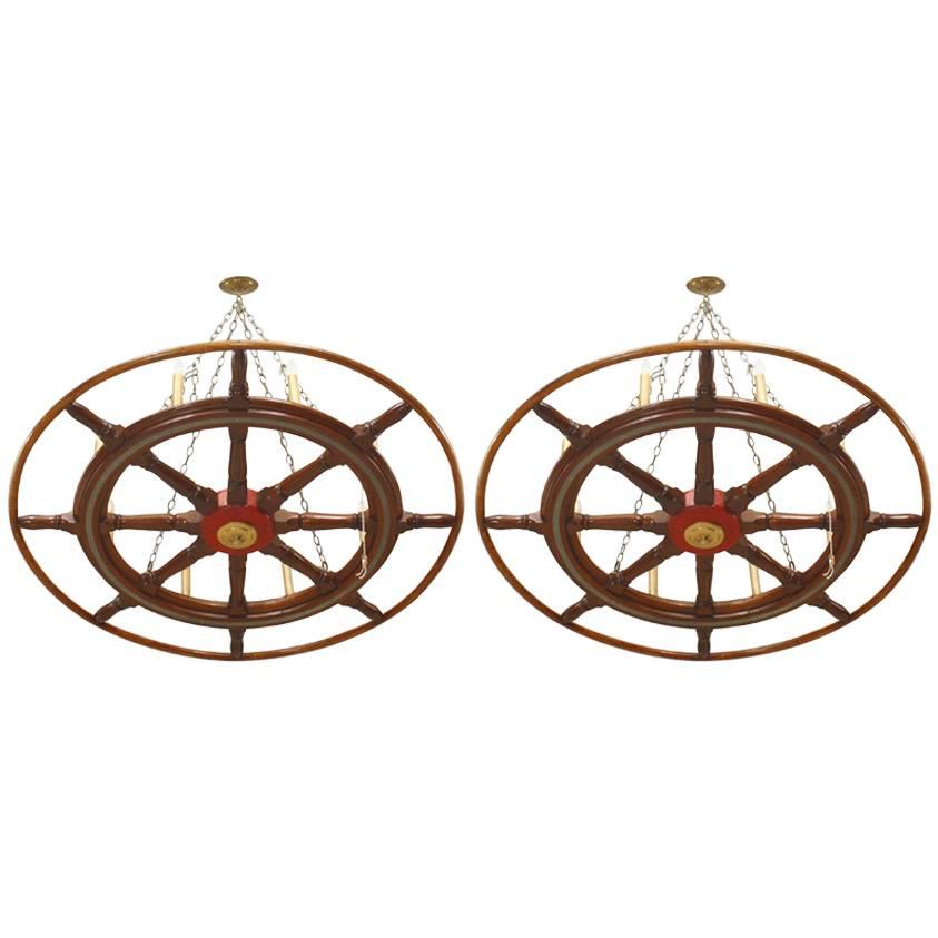 2 lustres victoriens à roues de bateau en vente