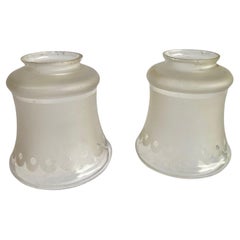 2 " Victorian Style Frosted Laced Hand Blown Glass Shades Pair