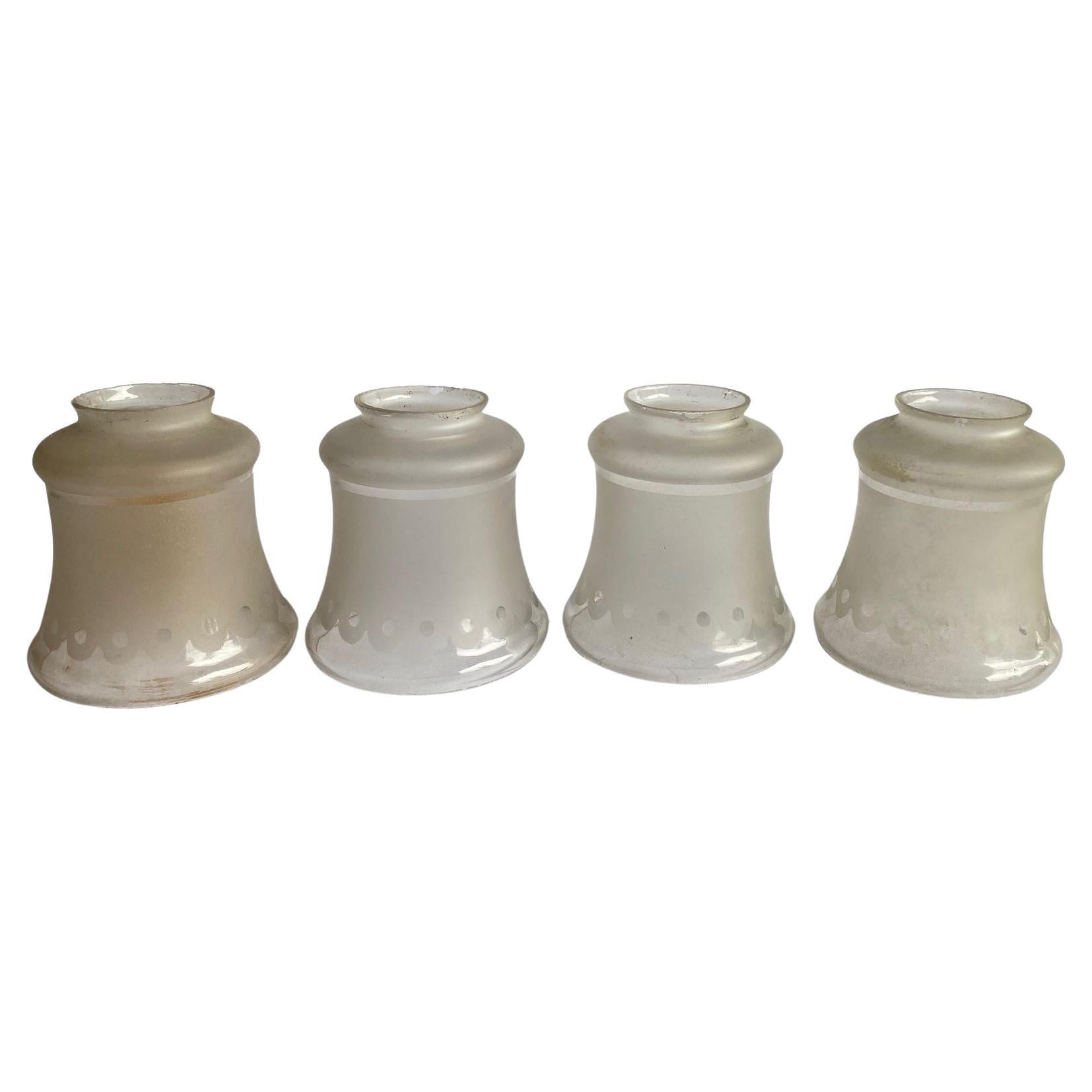 2" Victorian Style Frosted Laced Hand Blown Glass Shades Set of Four