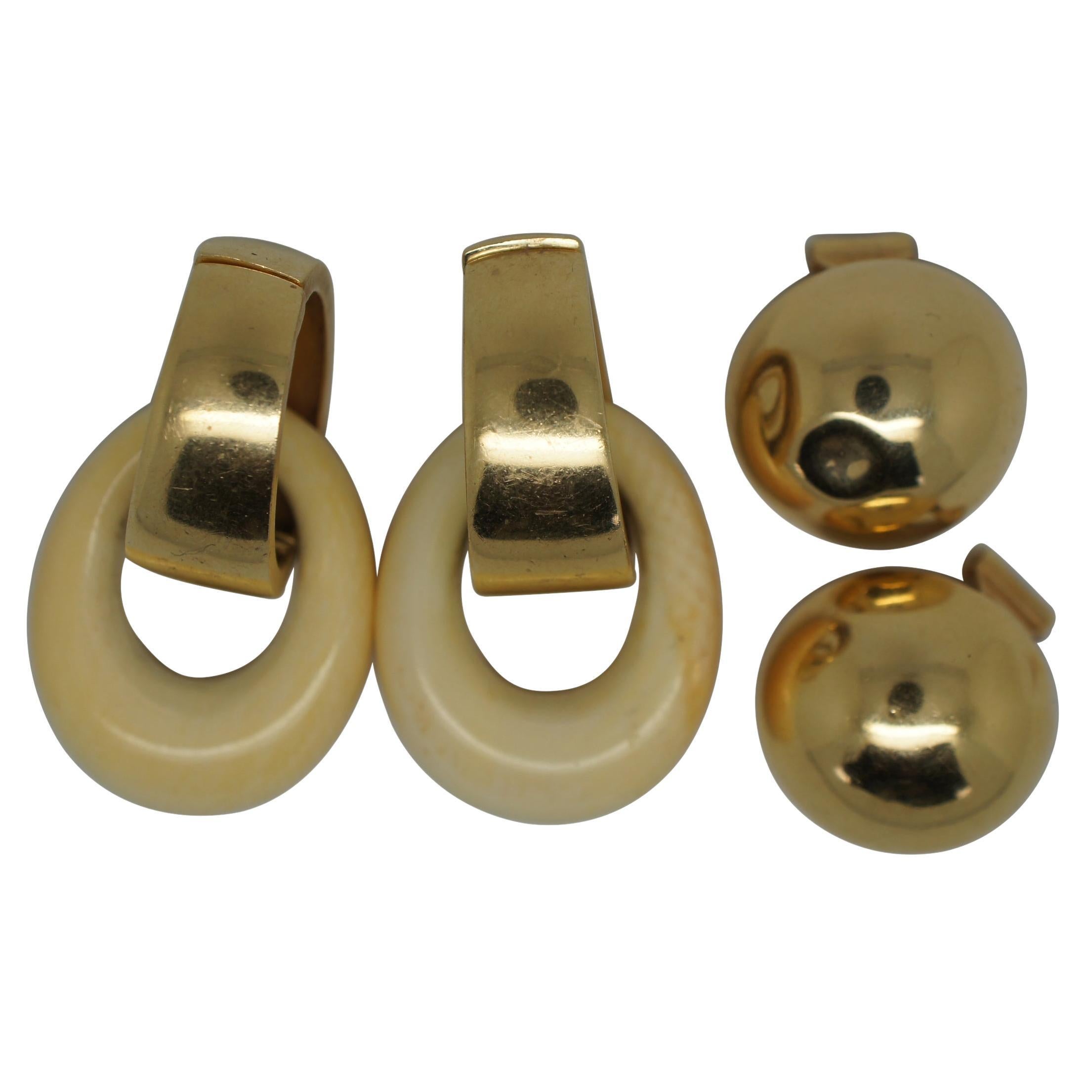 2 Vintage 14k Gold Clip on Earrings Button Stud Half Ball Dangle Hoop Omega