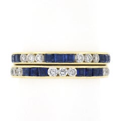 '2' Vintage 18K Gold Alternating Sapphire & Diamond Eternity Guard Band Rings