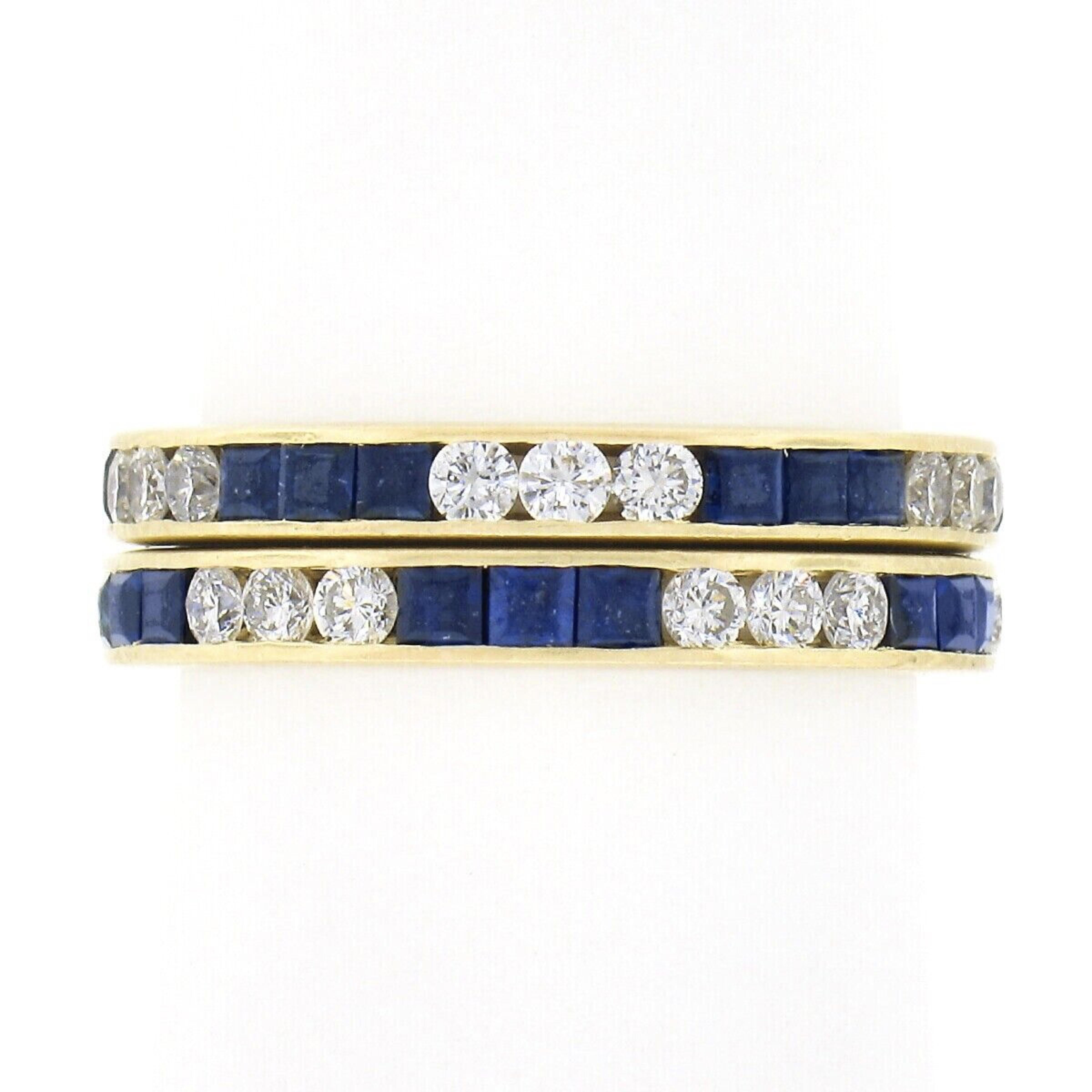 Square Cut '2' Vintage 18K Gold Alternating Sapphire & Diamond Eternity Guard Band Rings