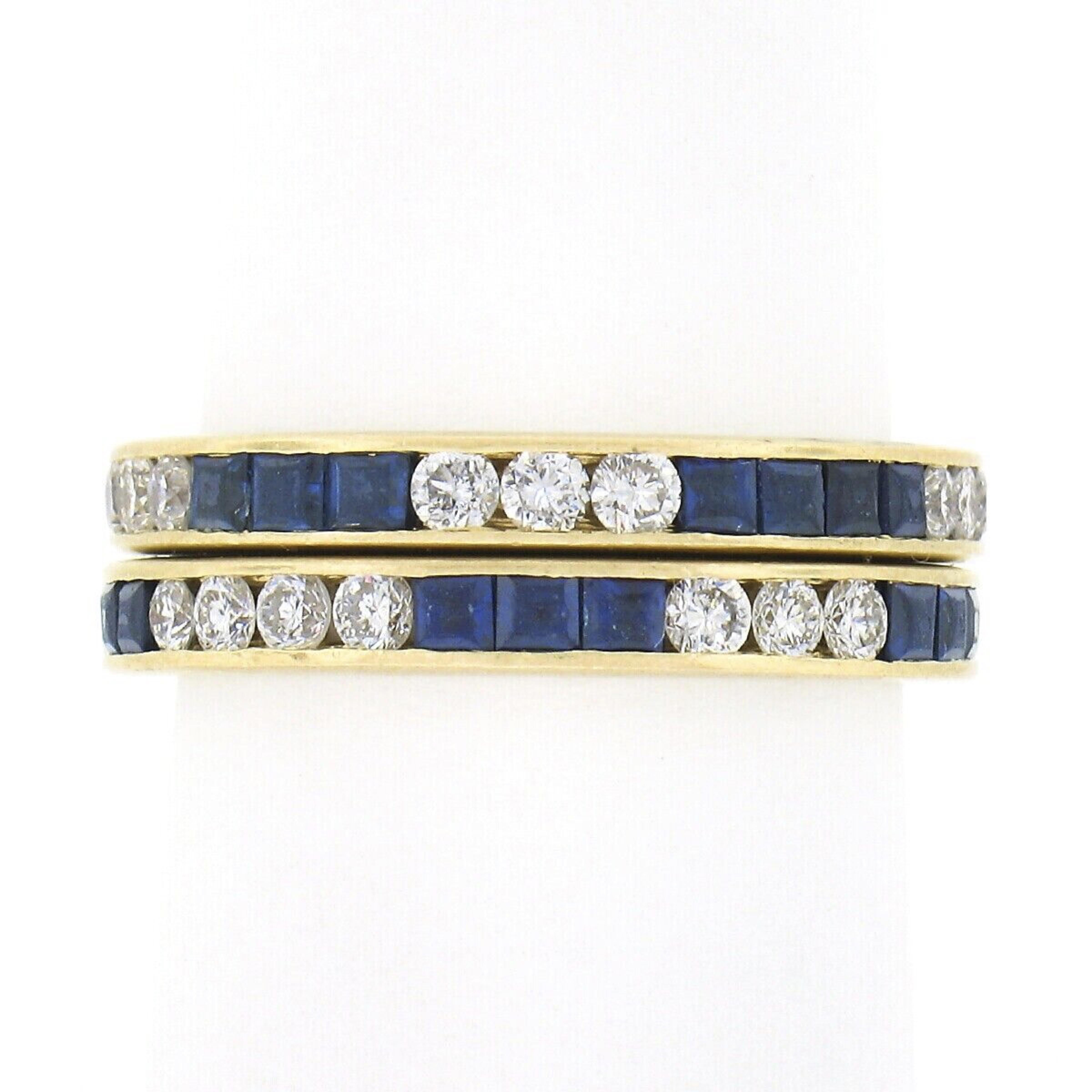 '2' Vintage 18K Gold Alternating Sapphire & Diamond Eternity Guard Band Rings In Fair Condition In Montclair, NJ