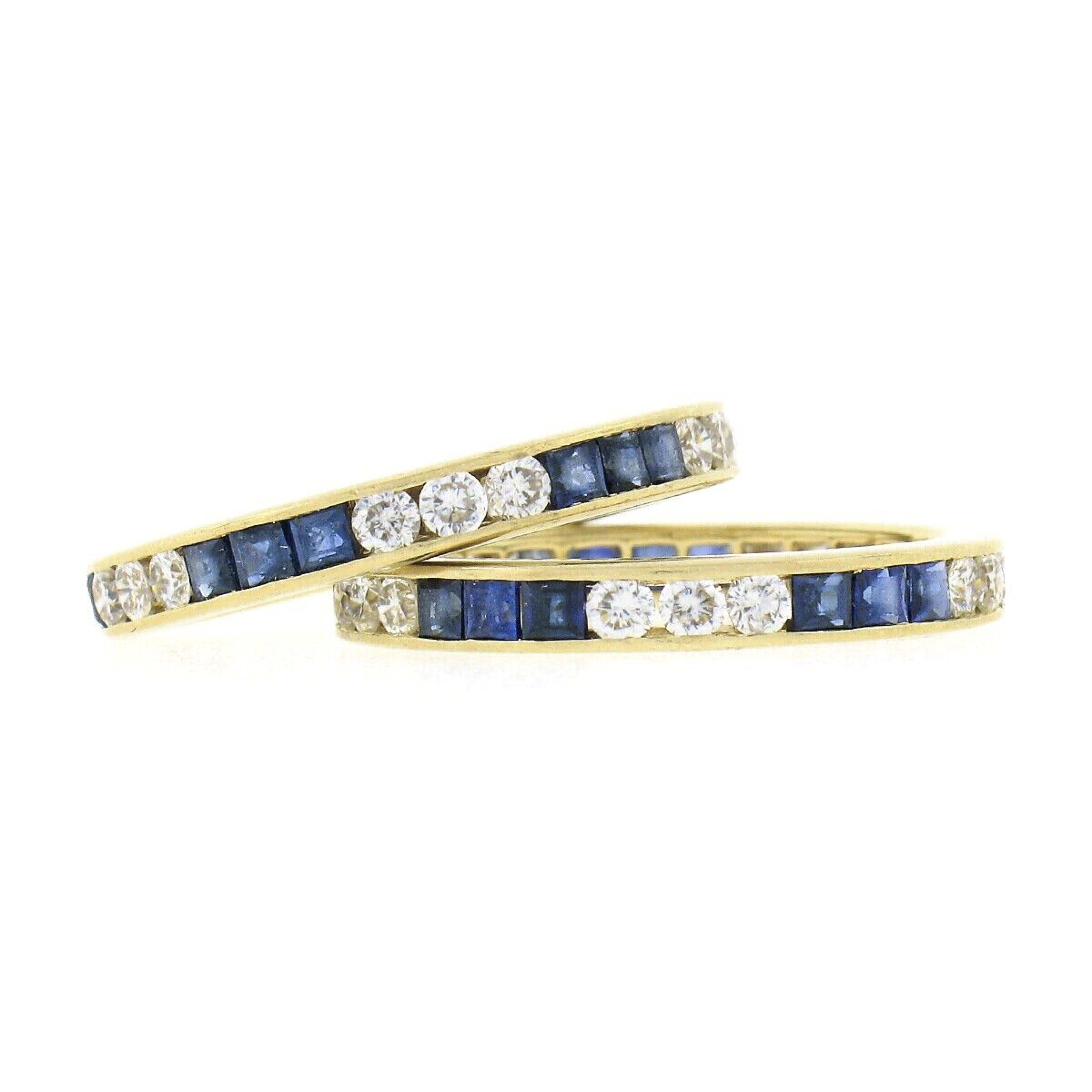 '2' Vintage 18K Gold Alternating Sapphire & Diamond Eternity Guard Band Rings 2